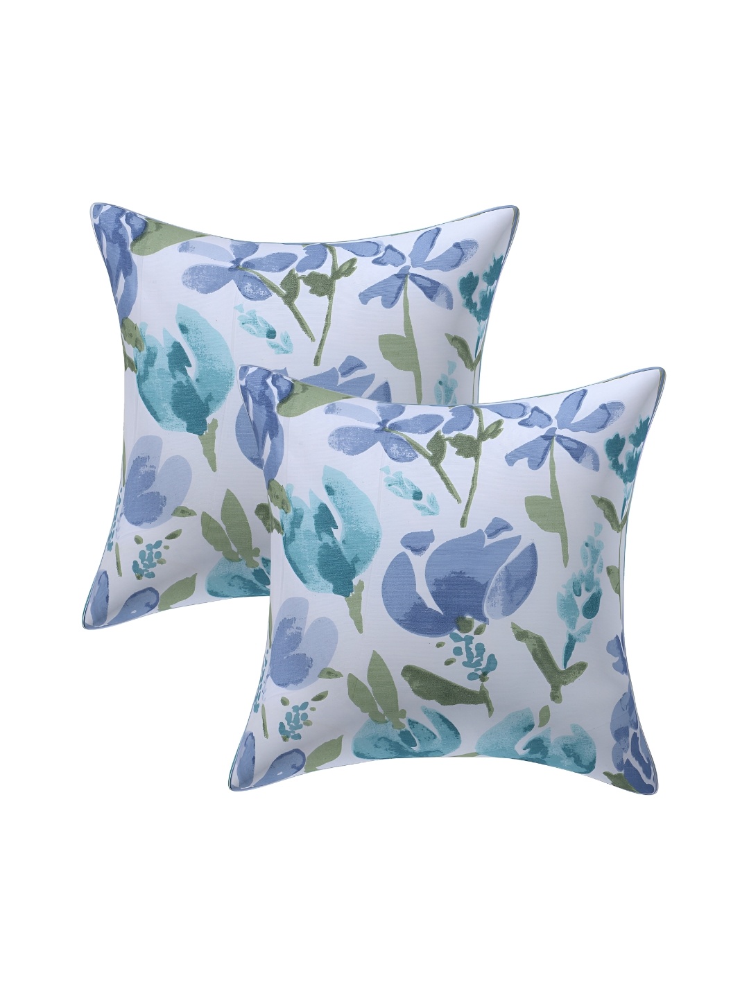 

Texstylers Green & Blue 2 Pieces Floral Cotton Square Cushion Covers