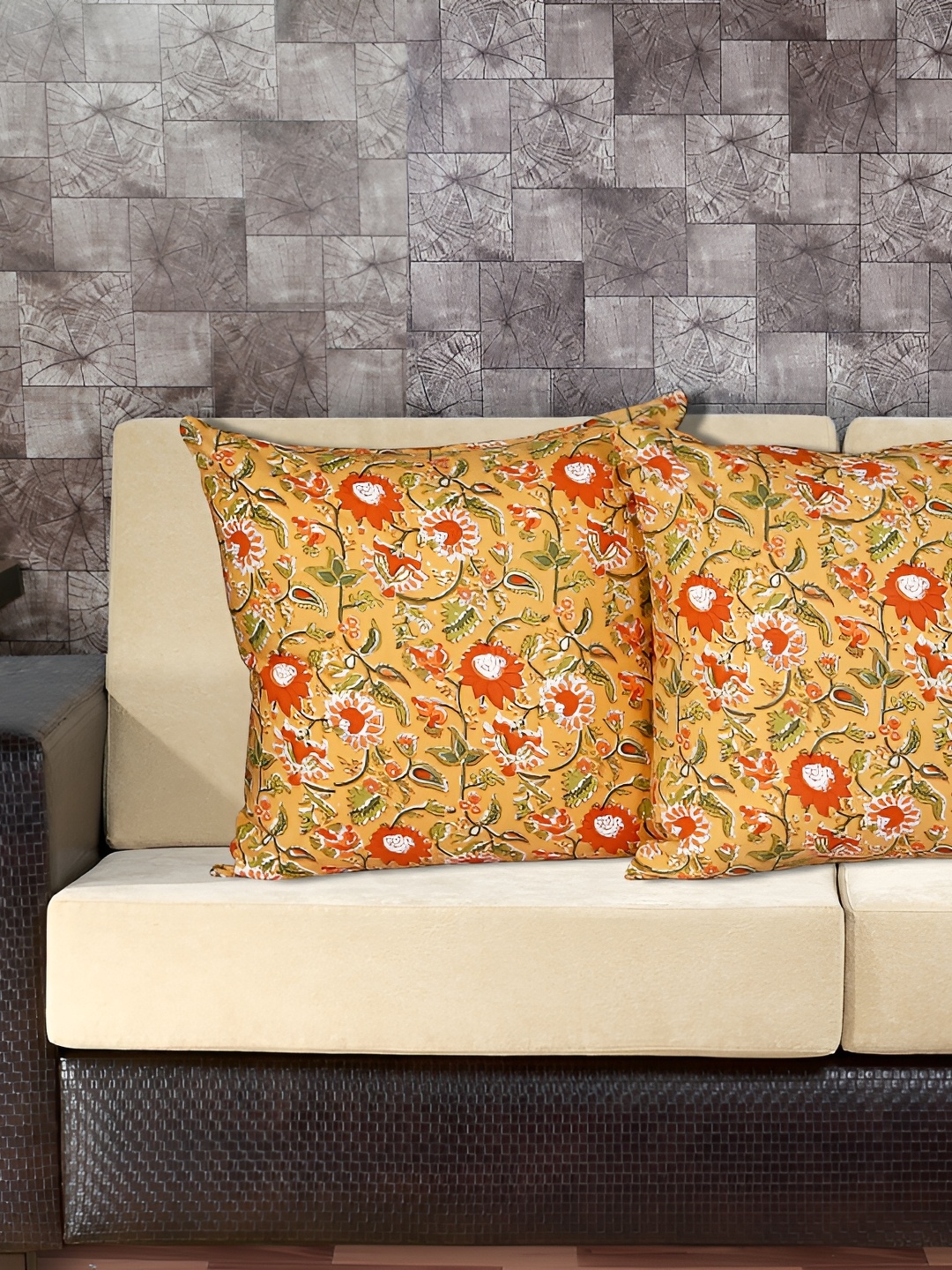 

Texstylers Orange 2 Pieces Floral Cotton Square Cushion Covers