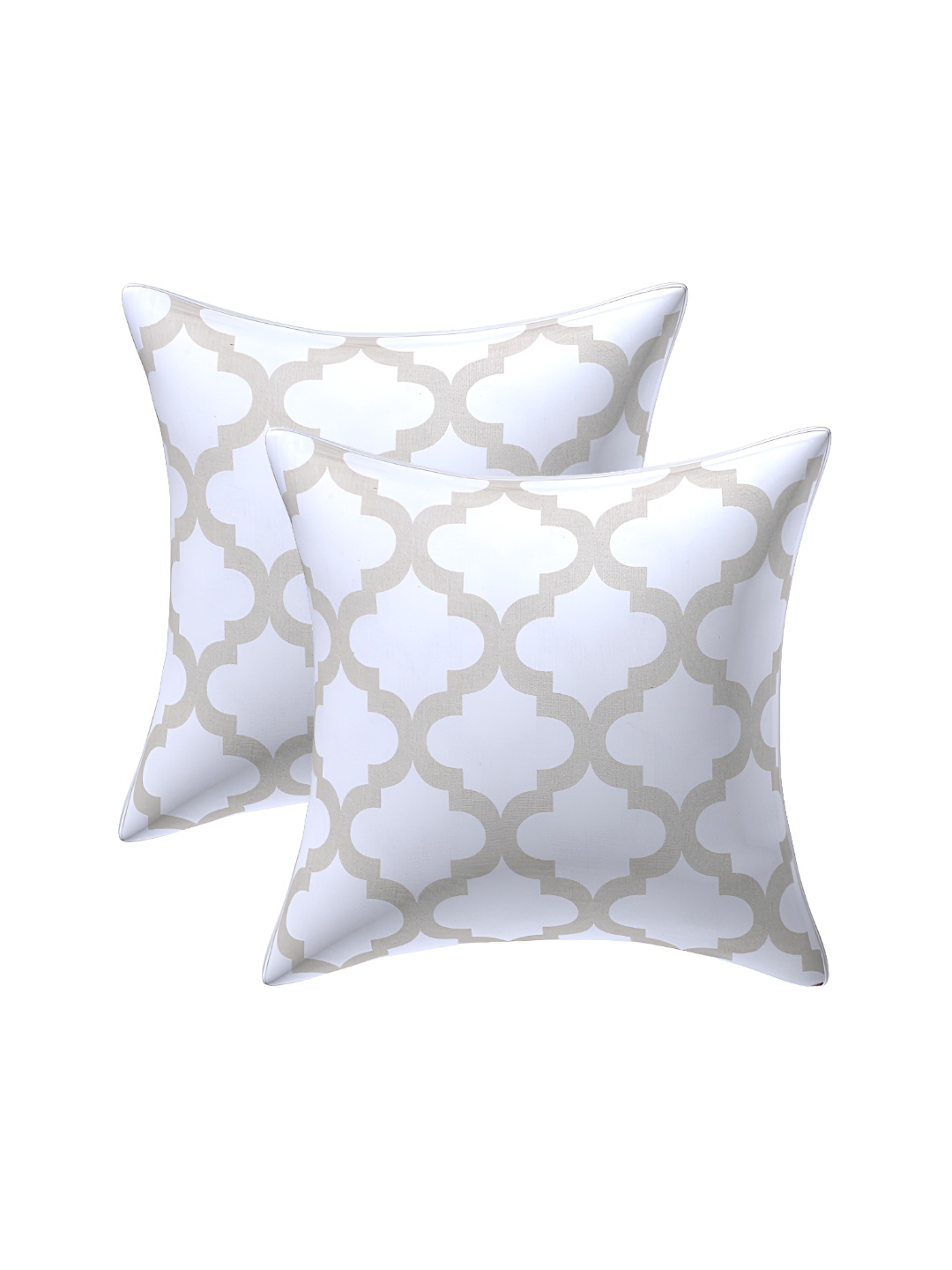 

Texstylers Beige & White 2 Pieces Printed Reversible Cotton Square Cushion Covers