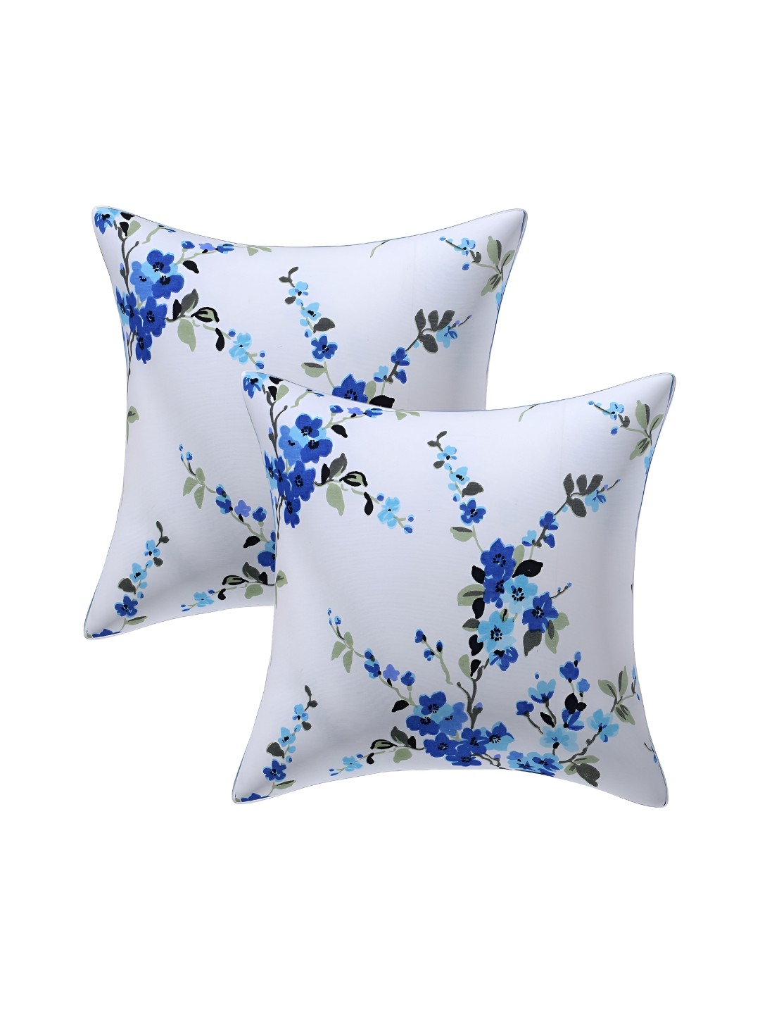 

Texstylers Blue & White 2 Pieces Floral Printed Reversible Cotton Square Cushion Covers