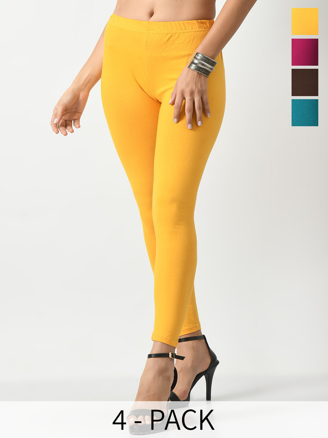 

BAESD Pack Of 4 Slim Fit Ankle Length Leggings, Yellow
