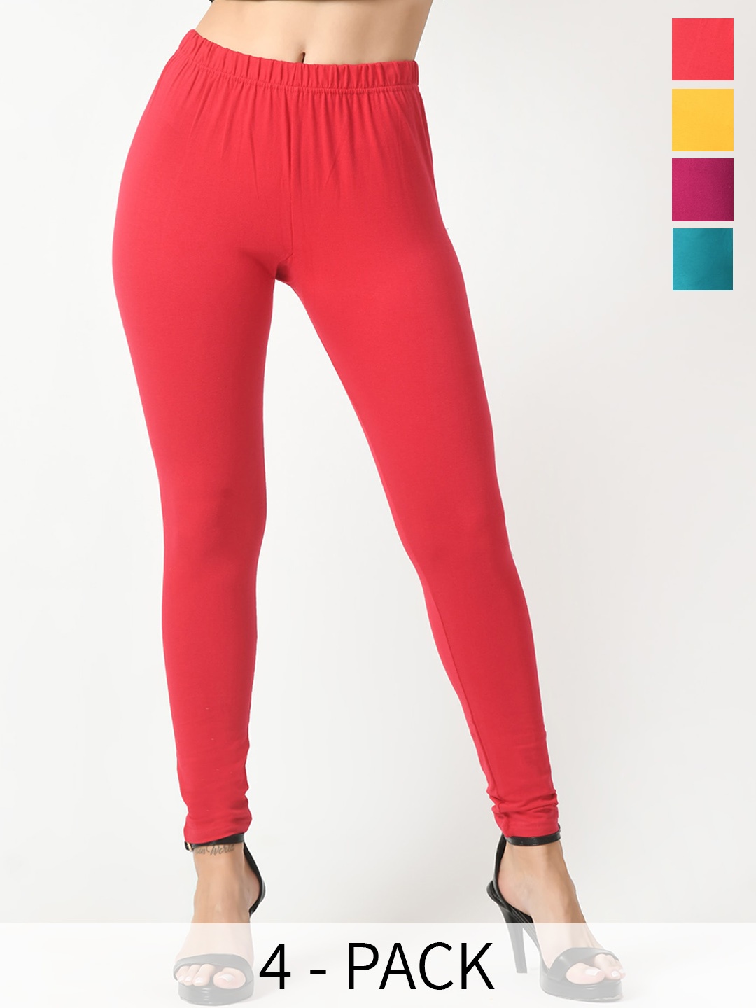 

BAESD Women Pack Of 4 Slim Fit Ankle Length Leggings, Red