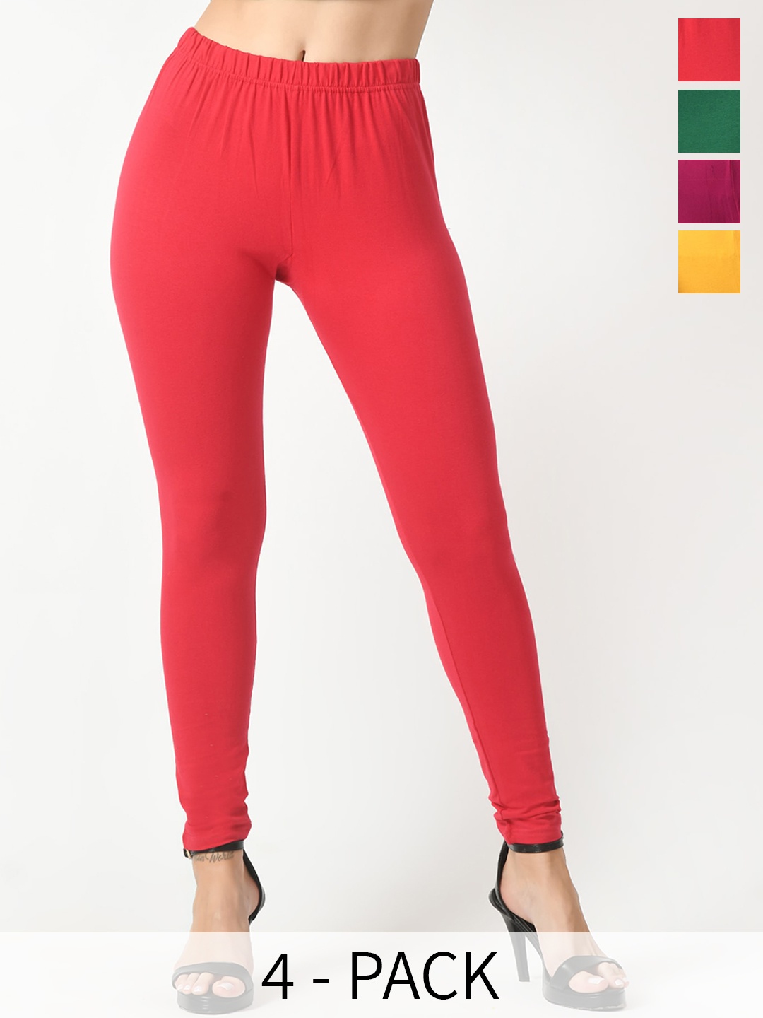 

BAESD Pack Of 4 Slim Fit Ankle Length Leggings, Red