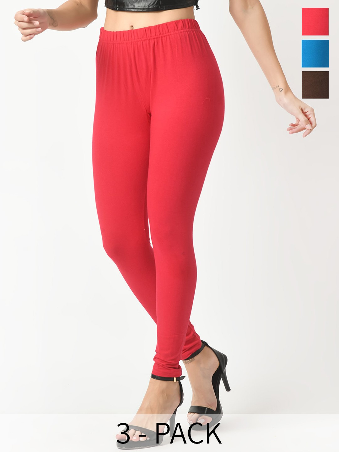 

BAESD Pack Of 3 Slim Fit Ankle Length Leggings, Red