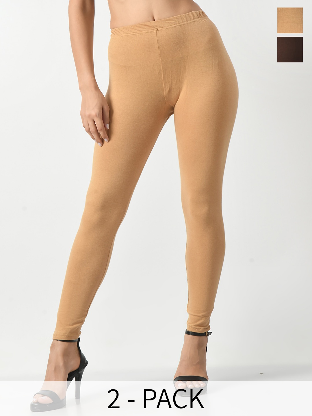 

BAESD Pack Of 2 Slim Fit Ankle Length Leggings, Beige