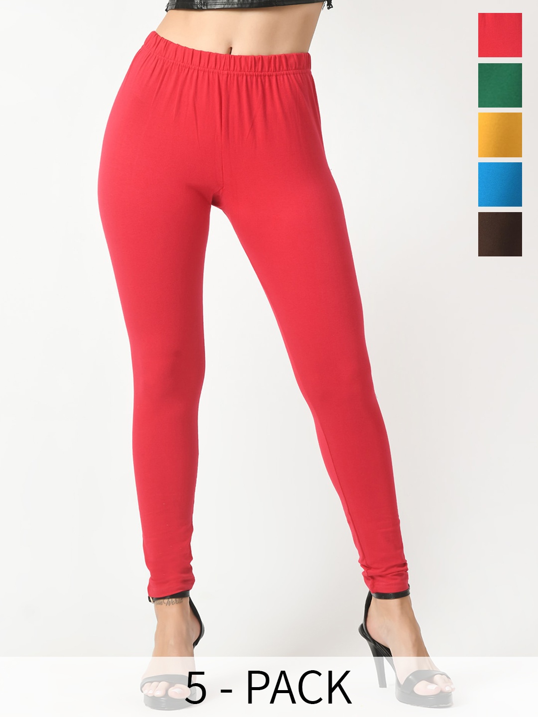 

BAESD Pack Of 5 Slim Fit Ankle Length Leggings, Red