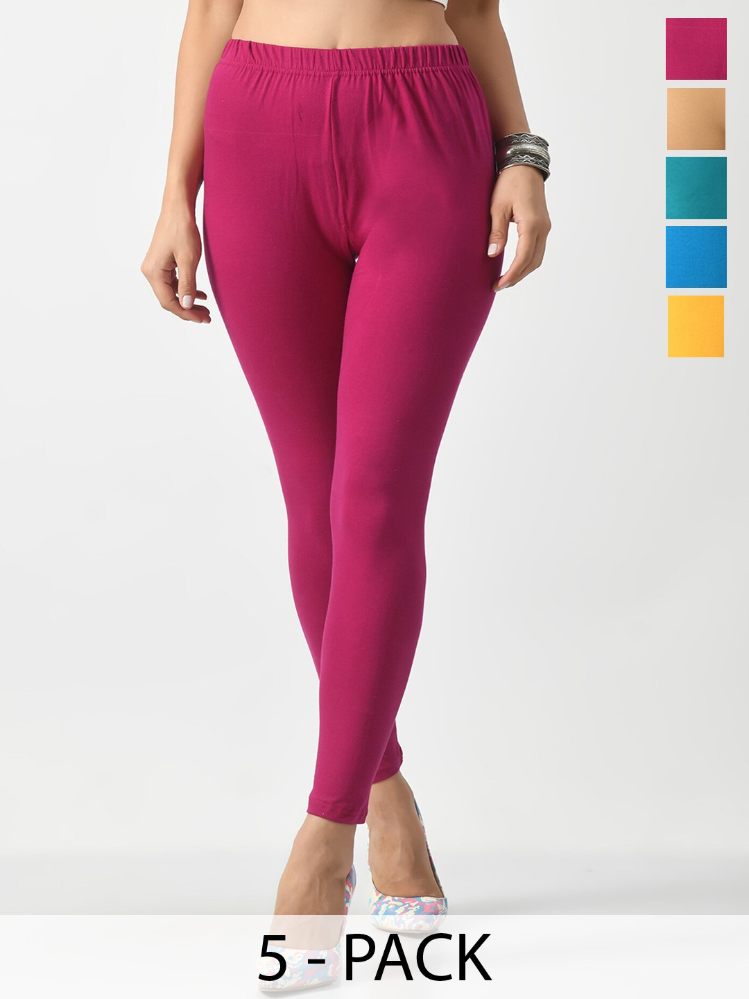 

BAESD Pack Of 5 Slim Fit Ankle Length Leggings, Turquoise blue