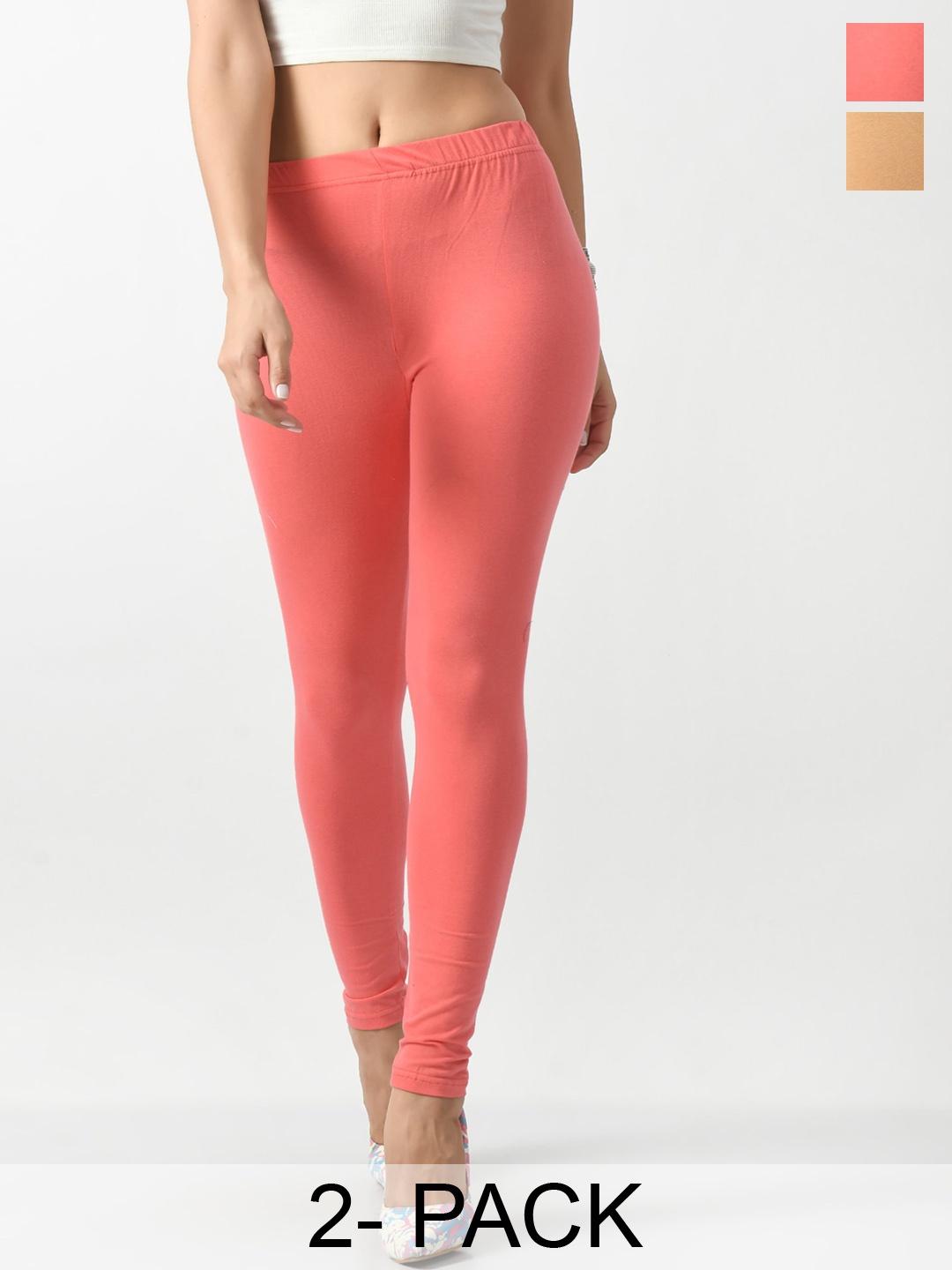 

BAESD Pack Of 2 Slim Fit Ankle Length Leggings, Coral