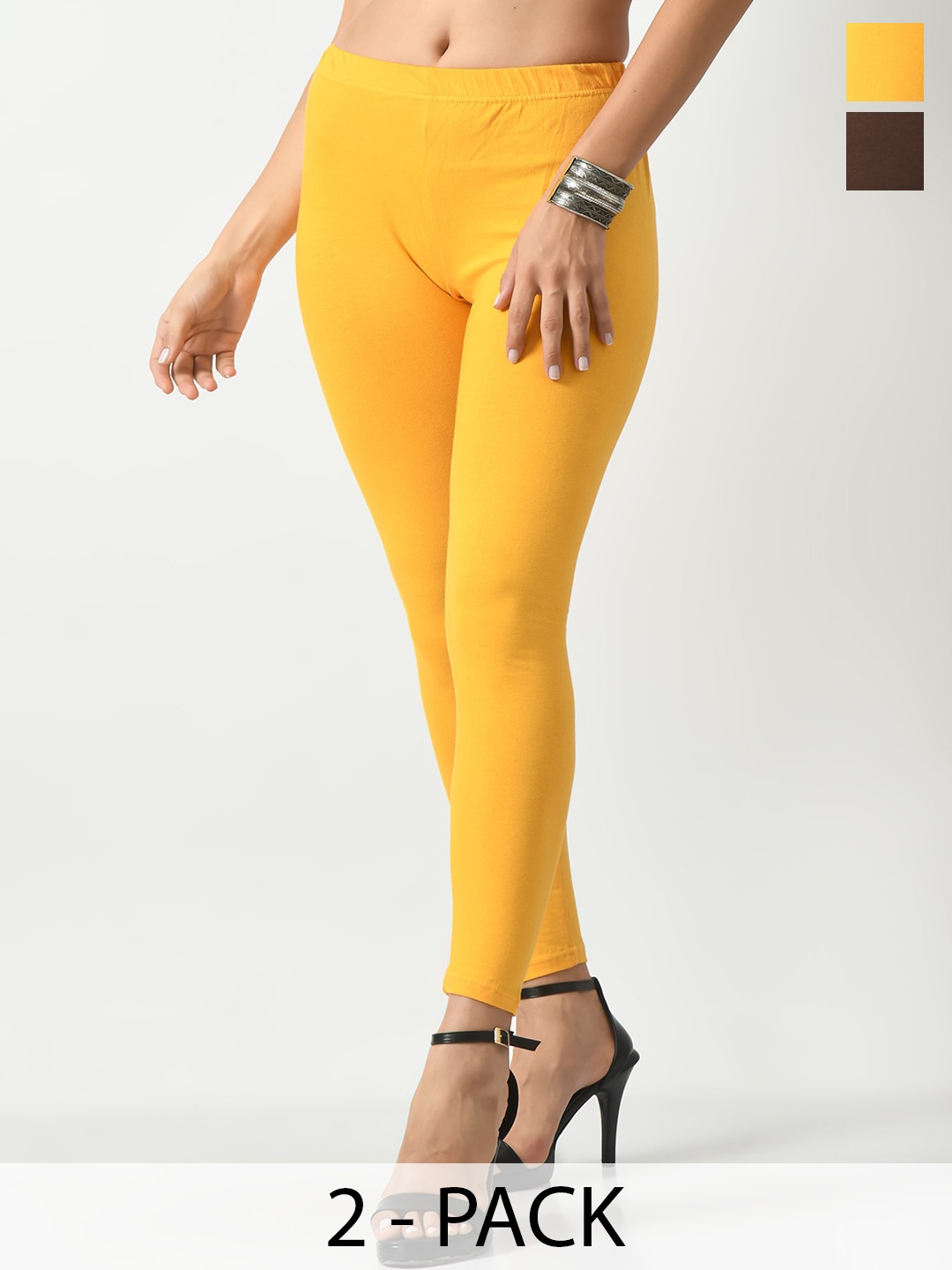 

BAESD Pack Of 2 Slim-Fit Ankle Length Leggings, Yellow
