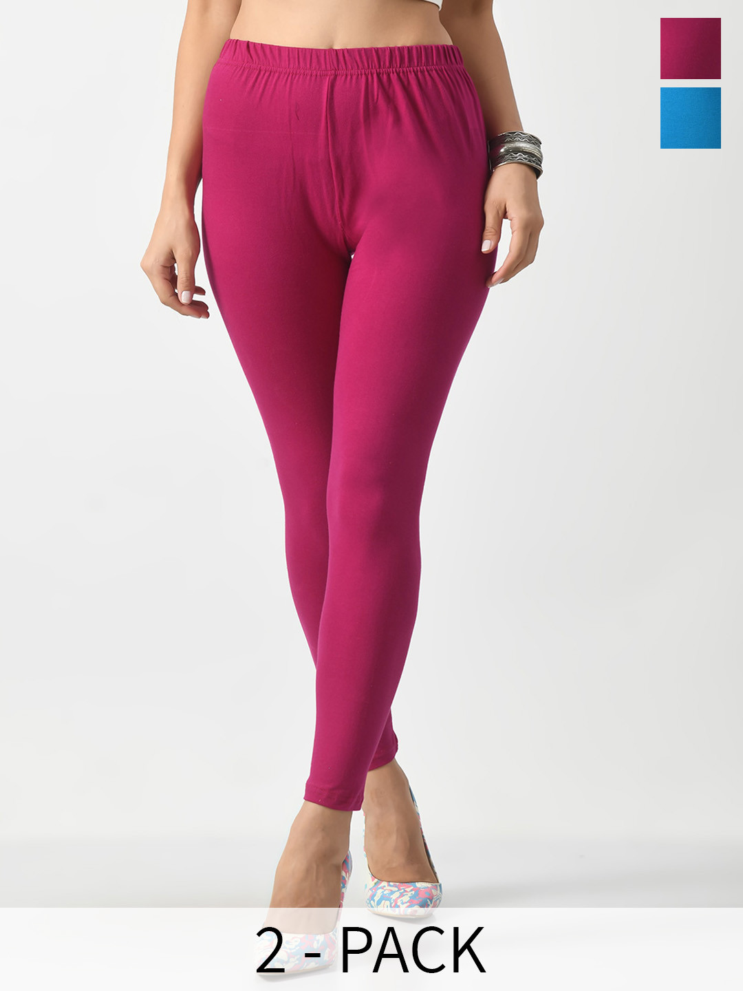 

BAESD Pack Of 2 Slim Fit Ankle Length Leggings, Turquoise blue