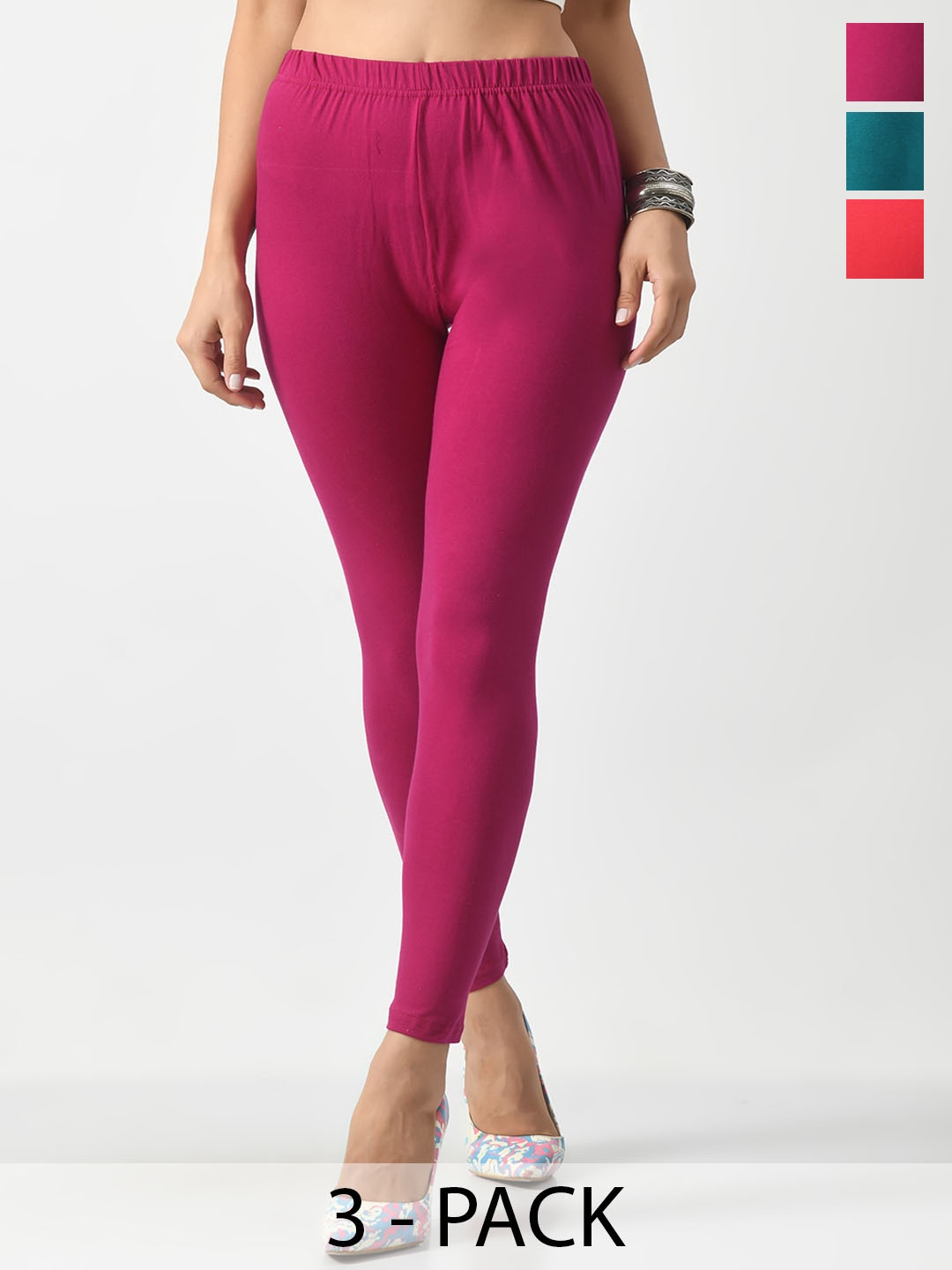 

BAESD Pack Of 3 Slim-Fit Ankle Length Leggings, Green