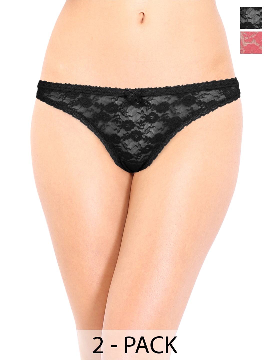 Soie Women Pack Of 2 Self Design Bikini Briefs, Black