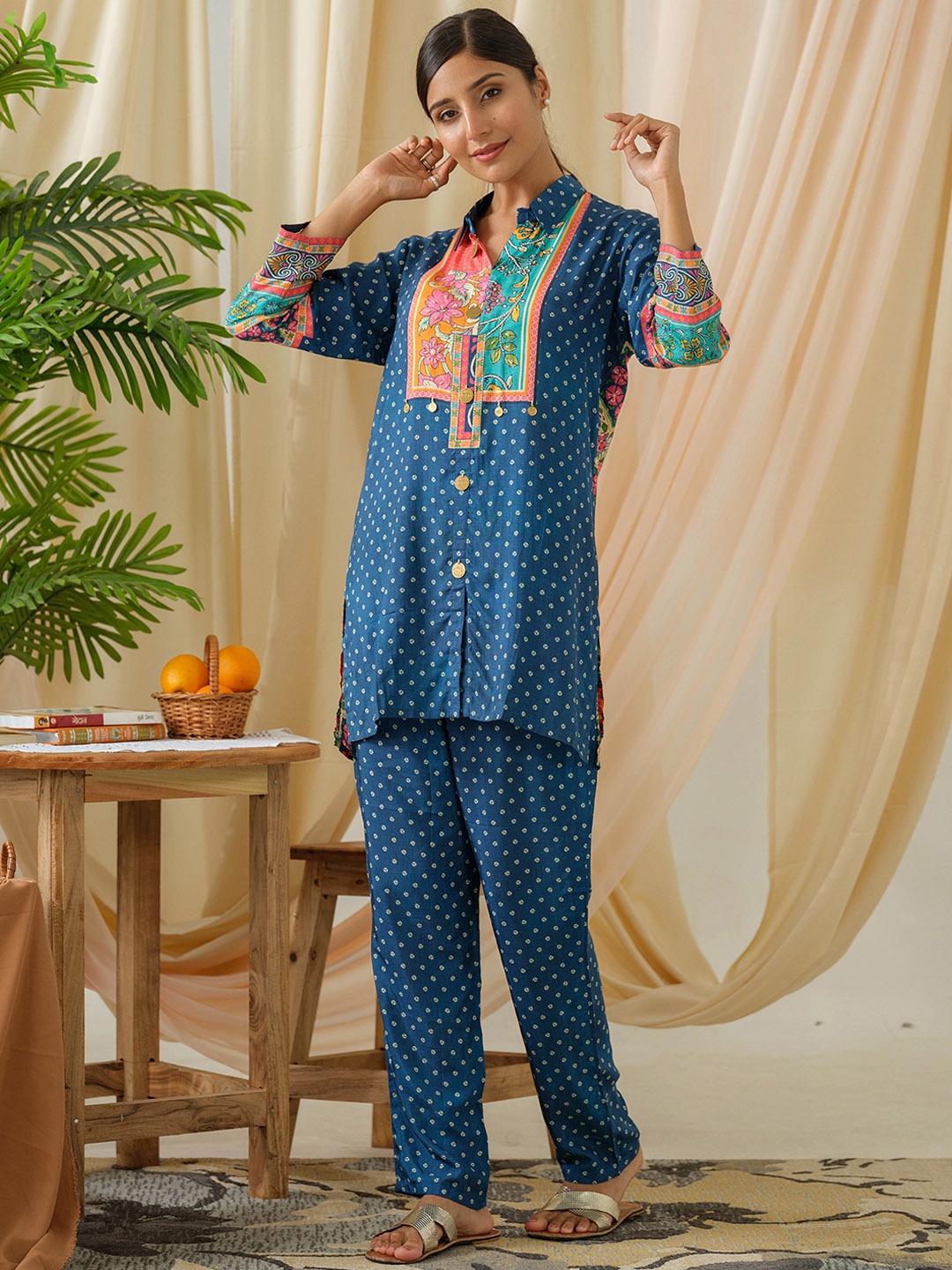 

Runway Dreams Printed Shirt & Flared Trouser, Blue