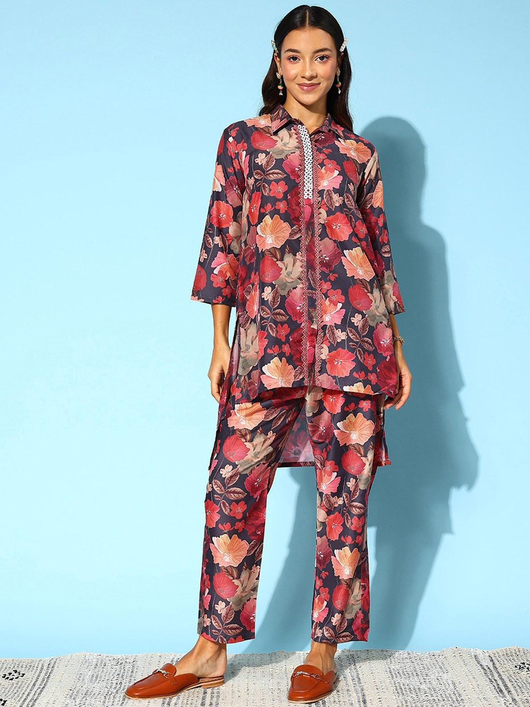 

Runway Dreams Printed Tunic With Trouser, Maroon