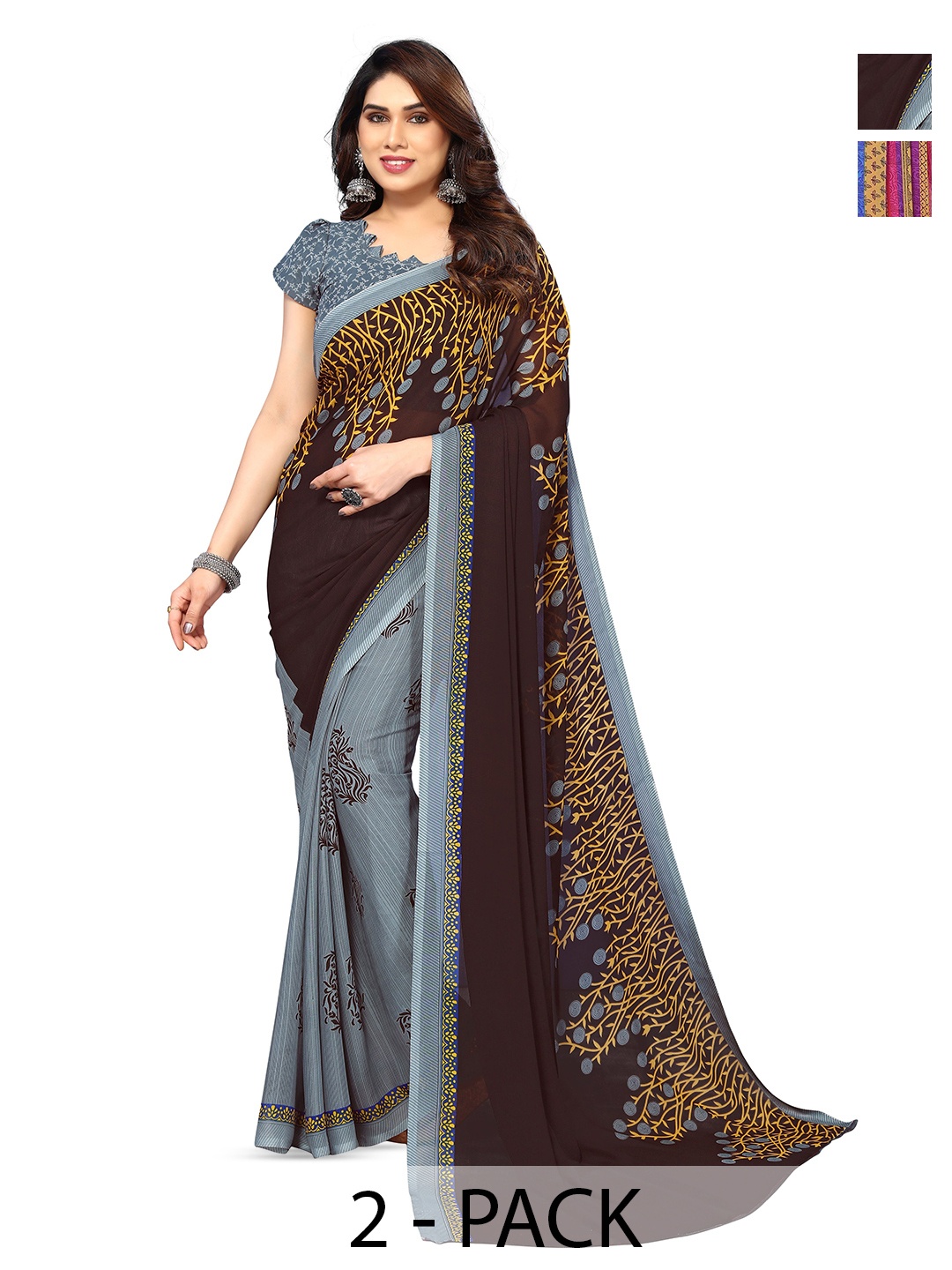 

ANAND SAREES Selection Of 2 Floral Saree, Grey