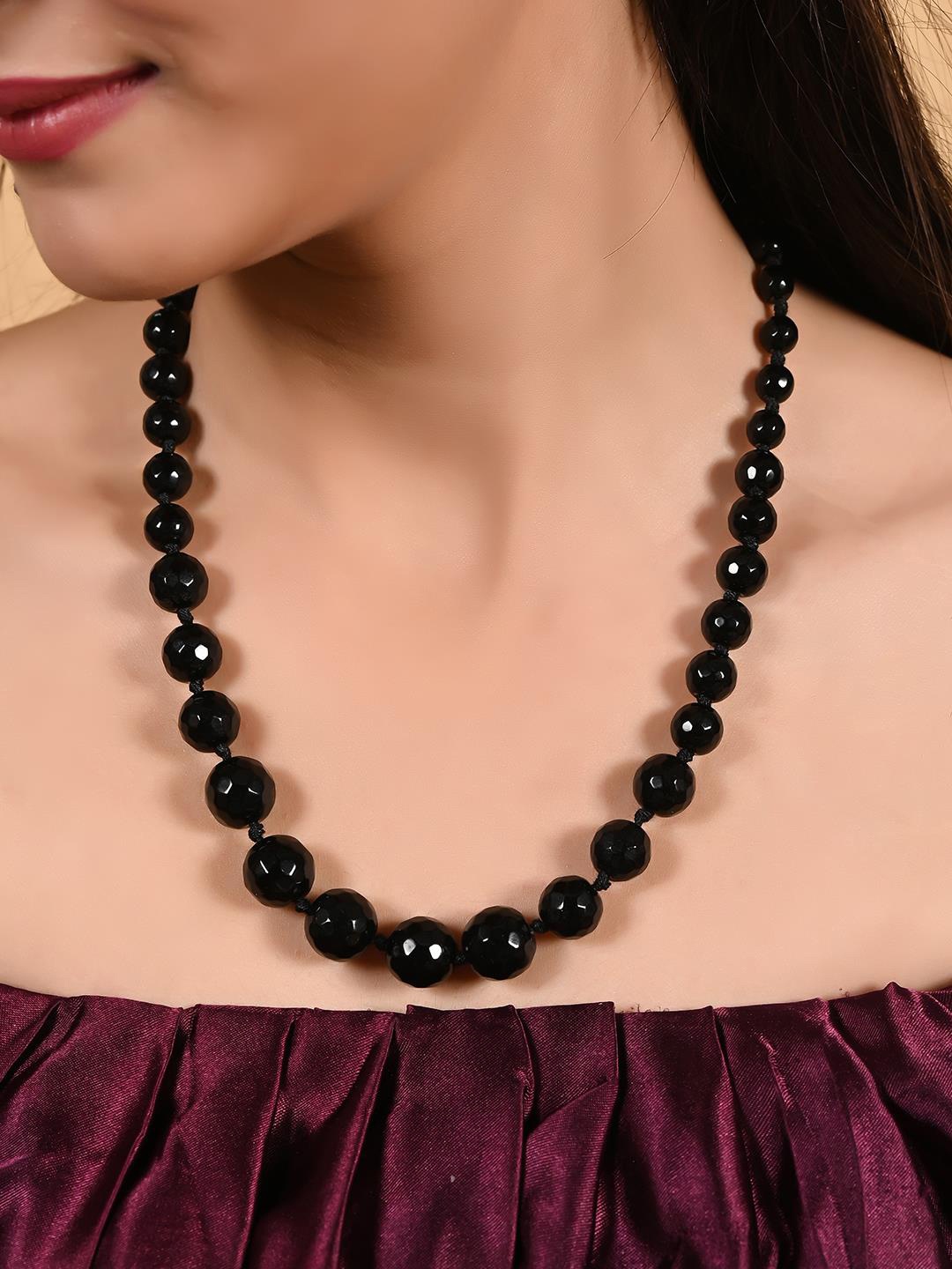 

RATNAVALI JEWELS Agate Stone Beaded Necklace, Black