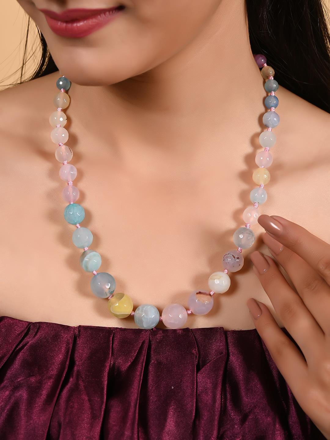 

RATNAVALI JEWELS Agate Stone Beaded Necklace, Pink