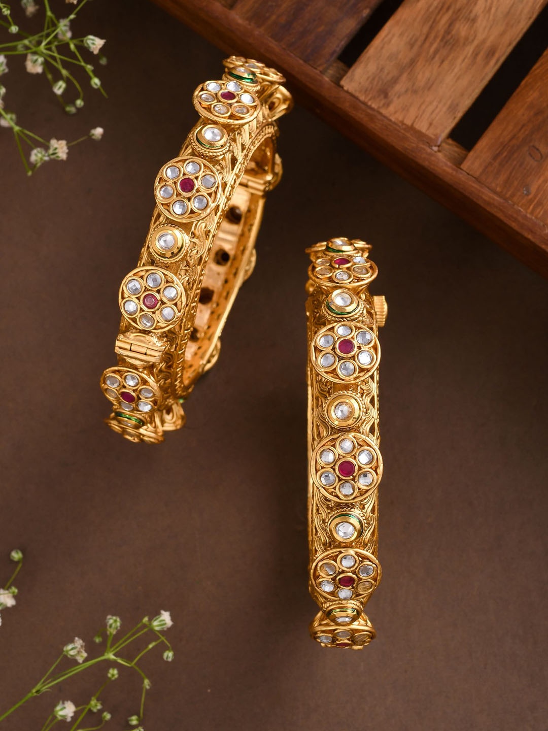 

Designbox Set Of 2 Kundan Studded Bangles, Gold