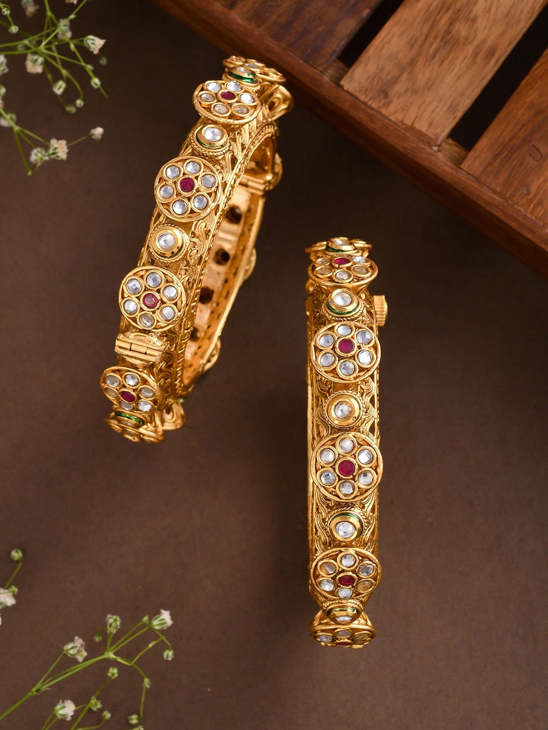 

Designbox Set Of 2 Kundan Studded Bangles, Gold
