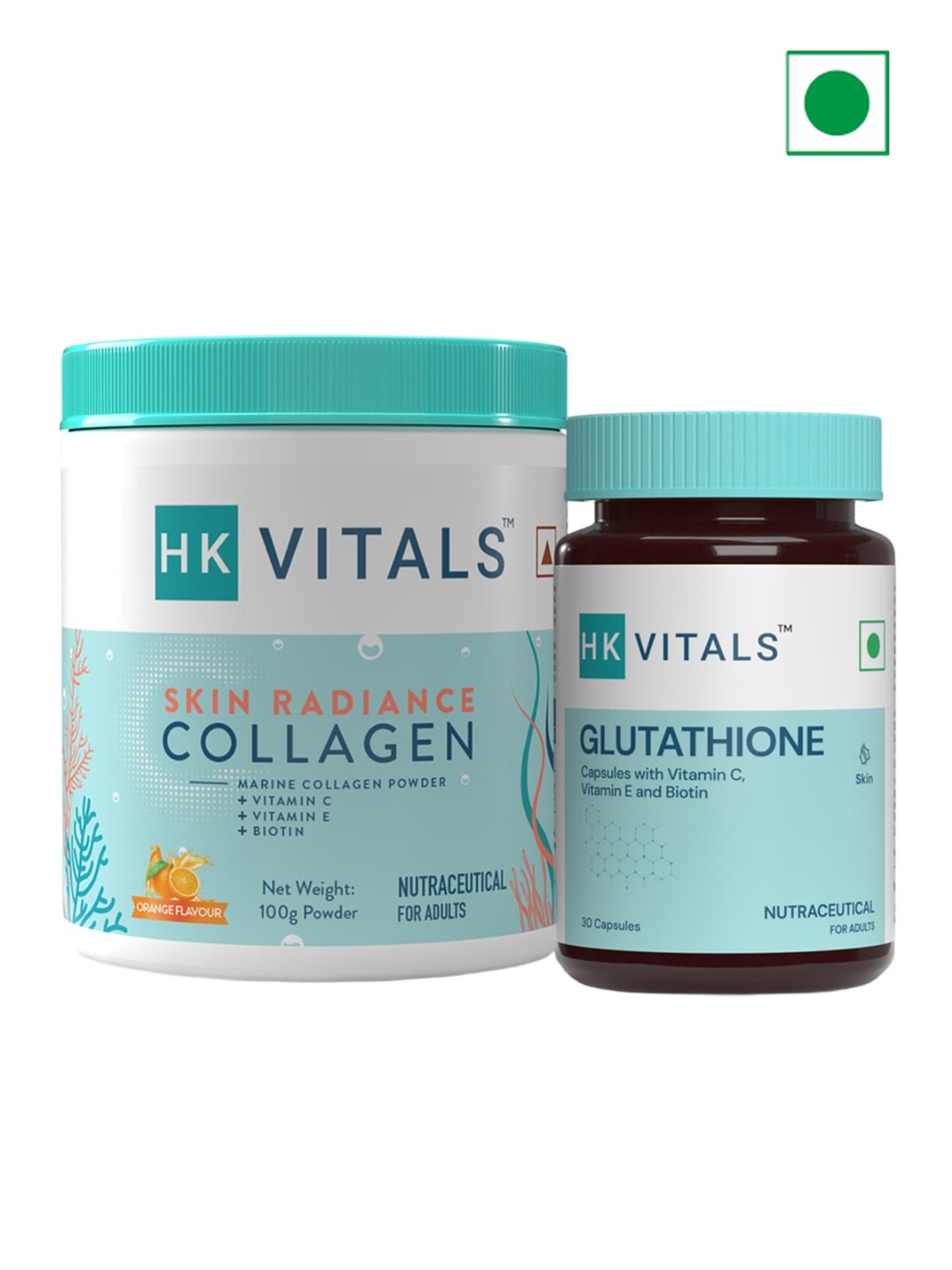 

HK VITALS Skin Radiance Collagen Powder - Orange -100g & Glutathione Capsules -30 Capsules