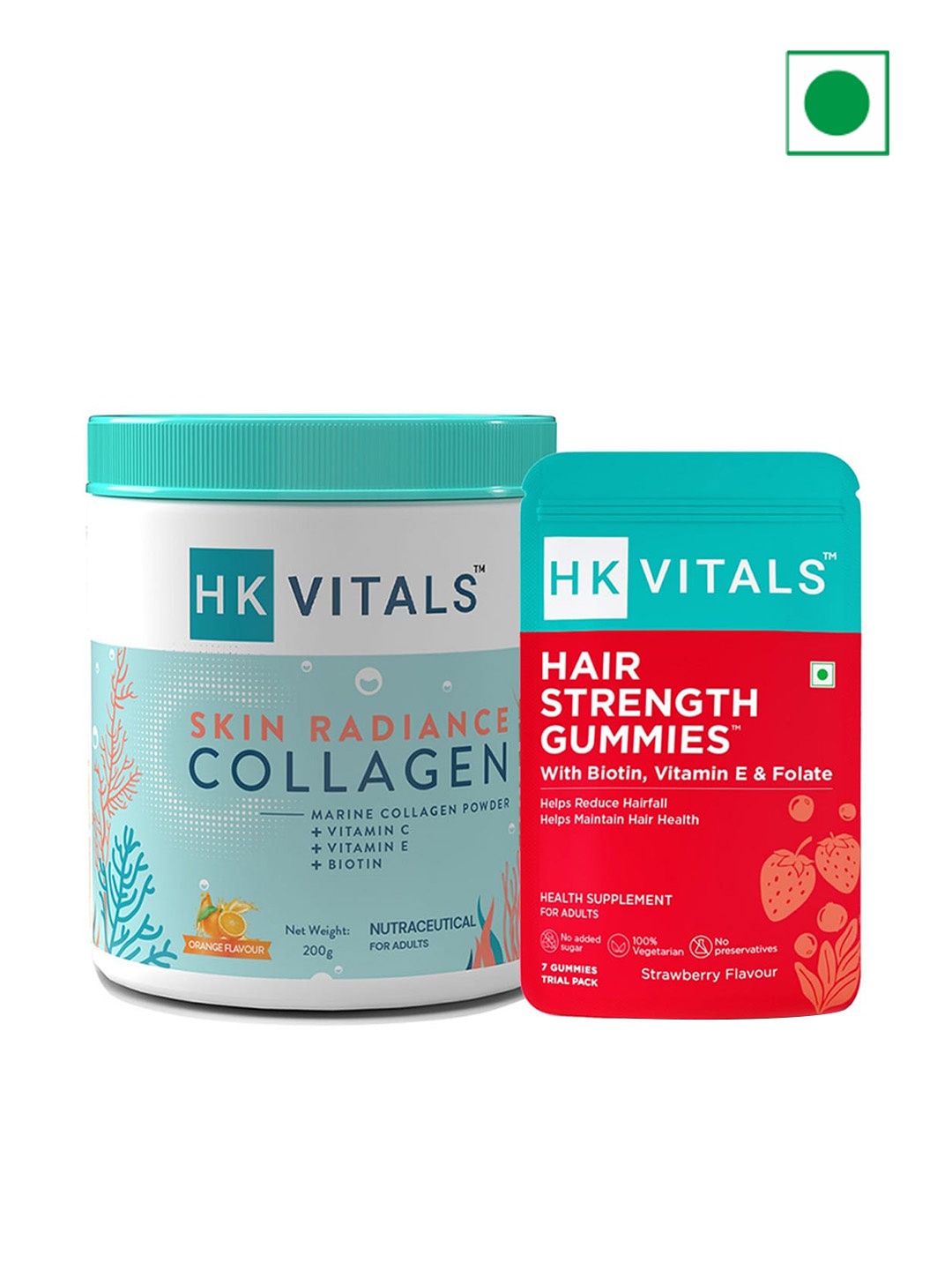 

HK VITALS Skin Radiance Collagen - 200g & Hair Strength Gummies - 7 Gummies, Orange