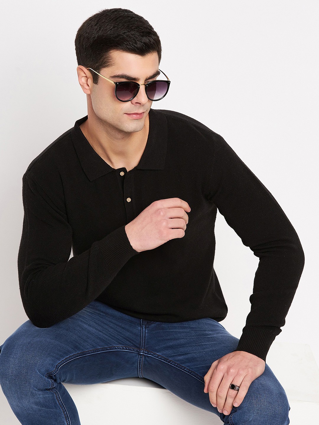 

Duke Polo Collar Acrylic Pullover Sweater, Black