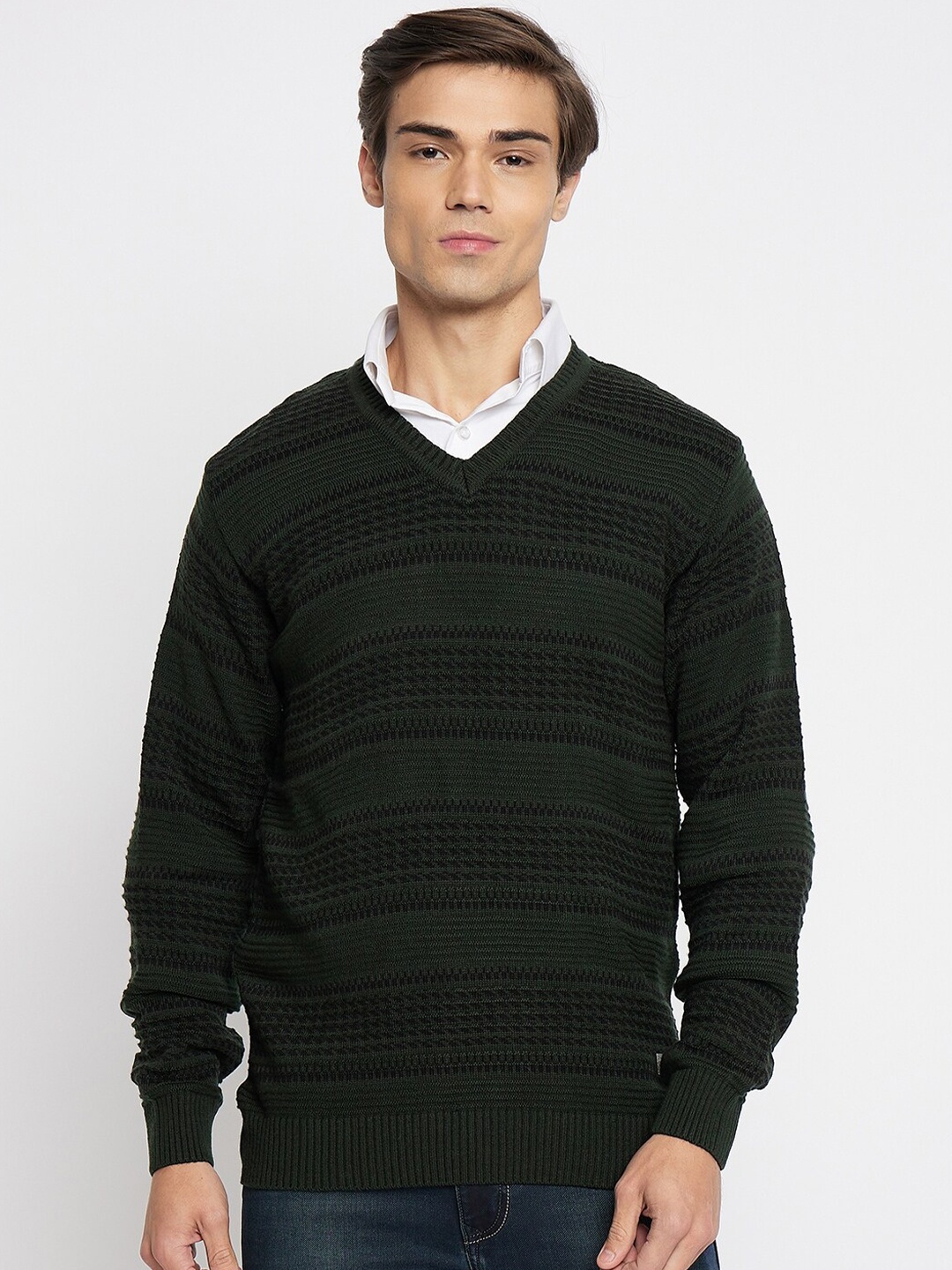 

Duke Striped Acrylic Pullover Sweater, Green