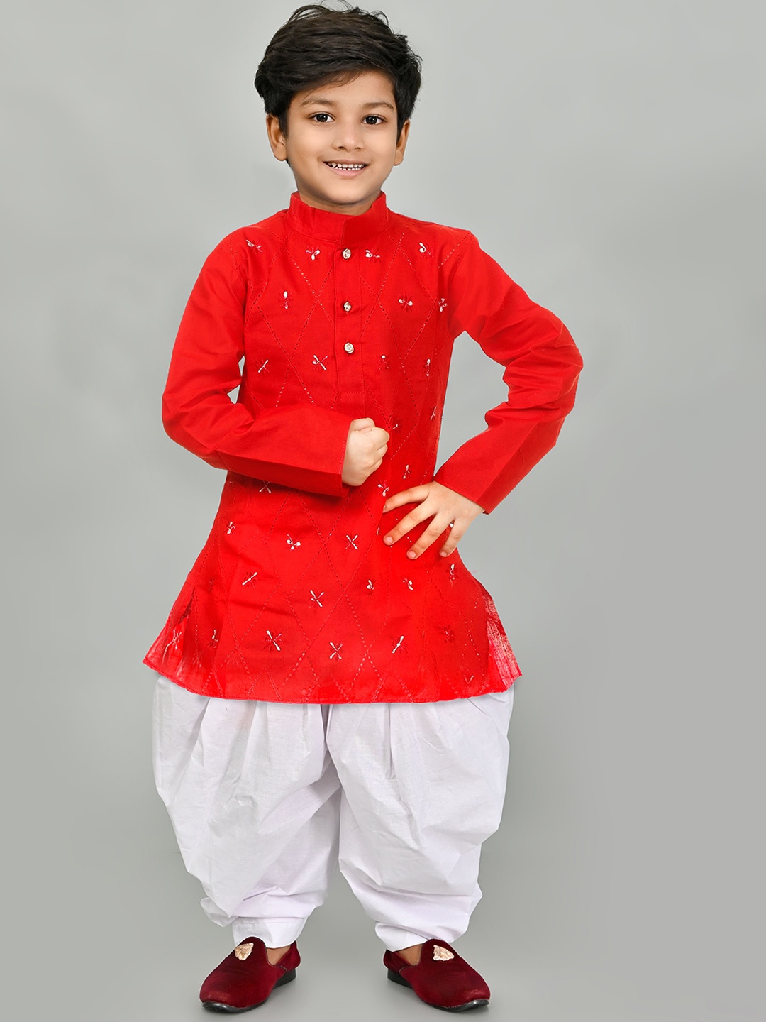 

BAESD Boys Ethnic Embroidered Regular Sequinned Kurta with Patiala, Red