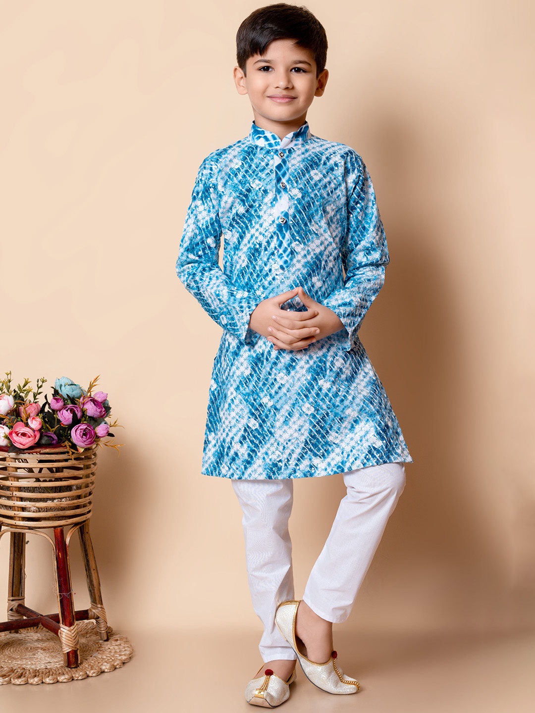 

BAESD Boys Abstract Printed Sequinned Kurta with Pyjamas, Blue
