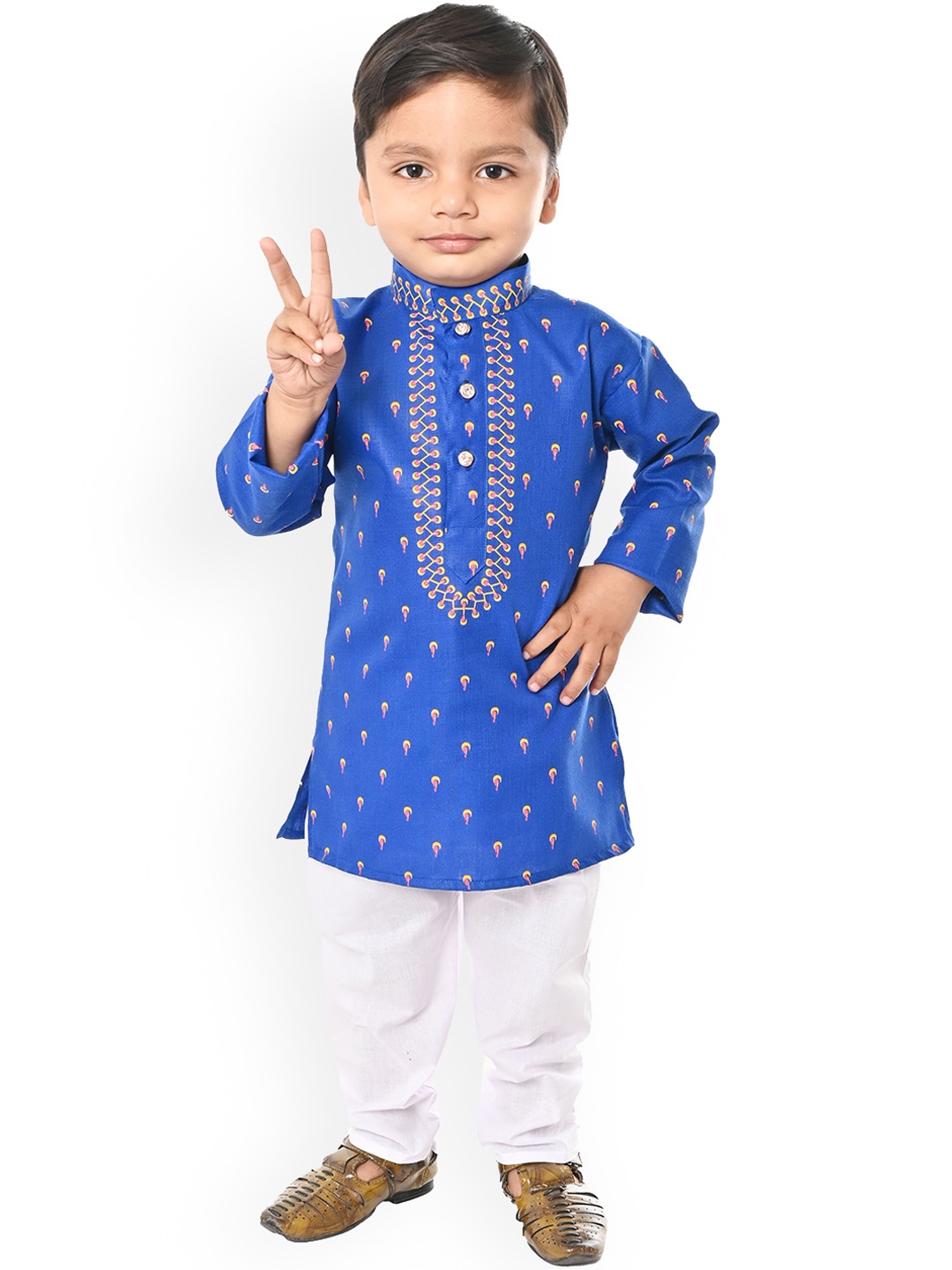 

BAESD Boys Ethnic Motifs Printed Straight Kurta with Pyjamas, Blue