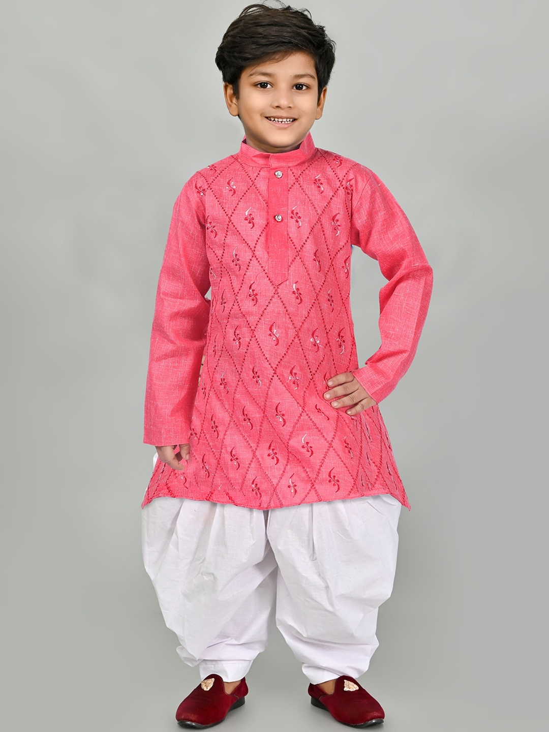 

BAESD Boys Ethnic Motifs Embroidered Kurta with Patiala, Orange