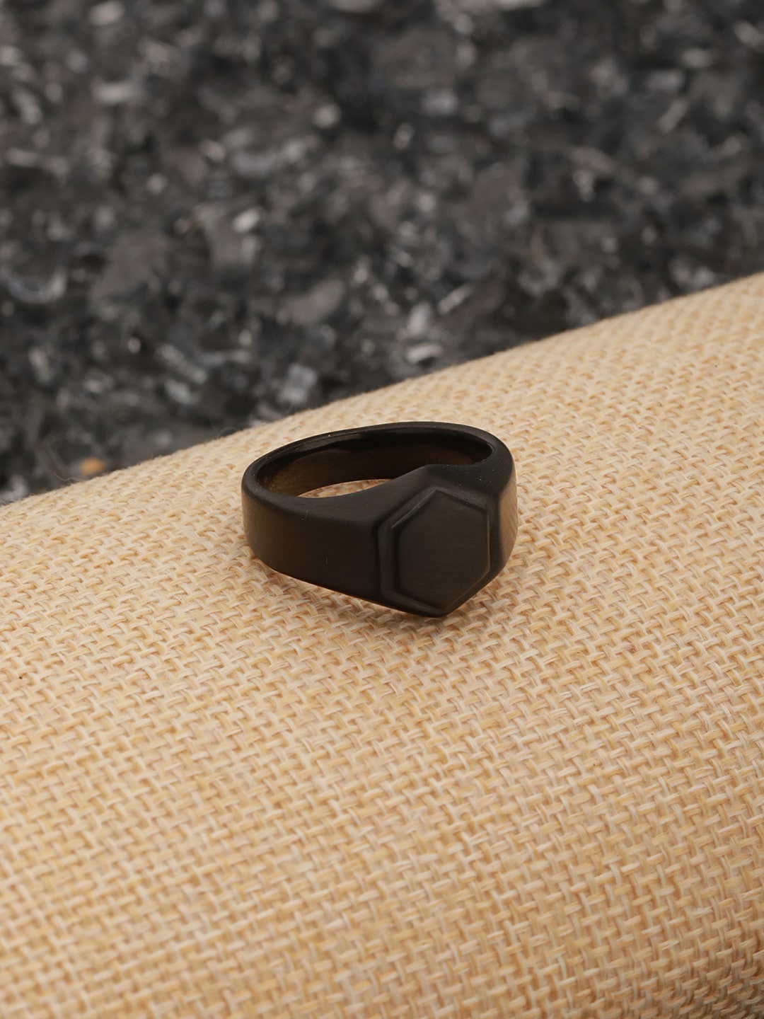 

Jazz and Sizzle Men Hexagon Shaped Band Finger Ring, Black