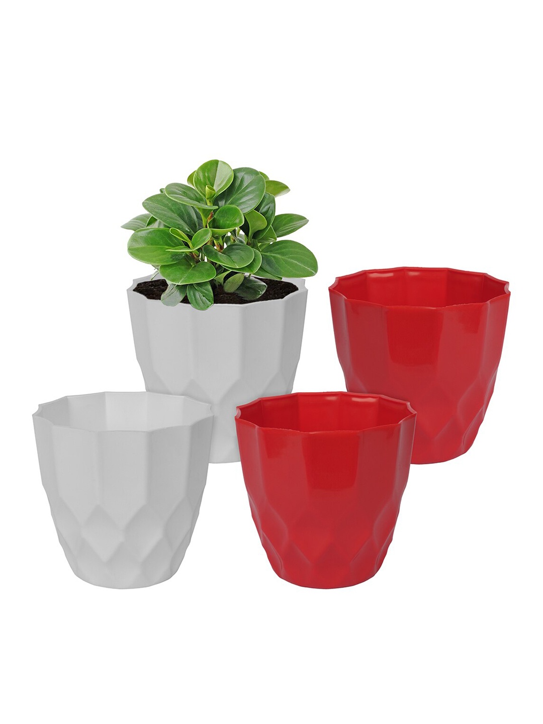 

Kuber Industries White & Red 4 Pieces Indoor Planter