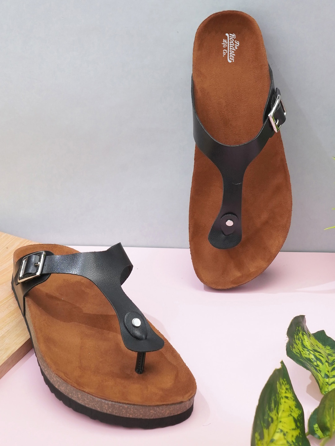 

The Roadster Lifestyle Co. Black T-Strap Flats With Buckles Detail