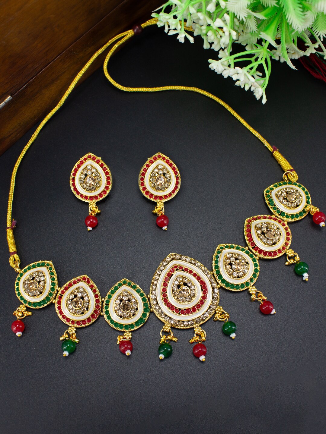 

PRIVIU Gold Plated Artificial Stones Necklace and Earrings