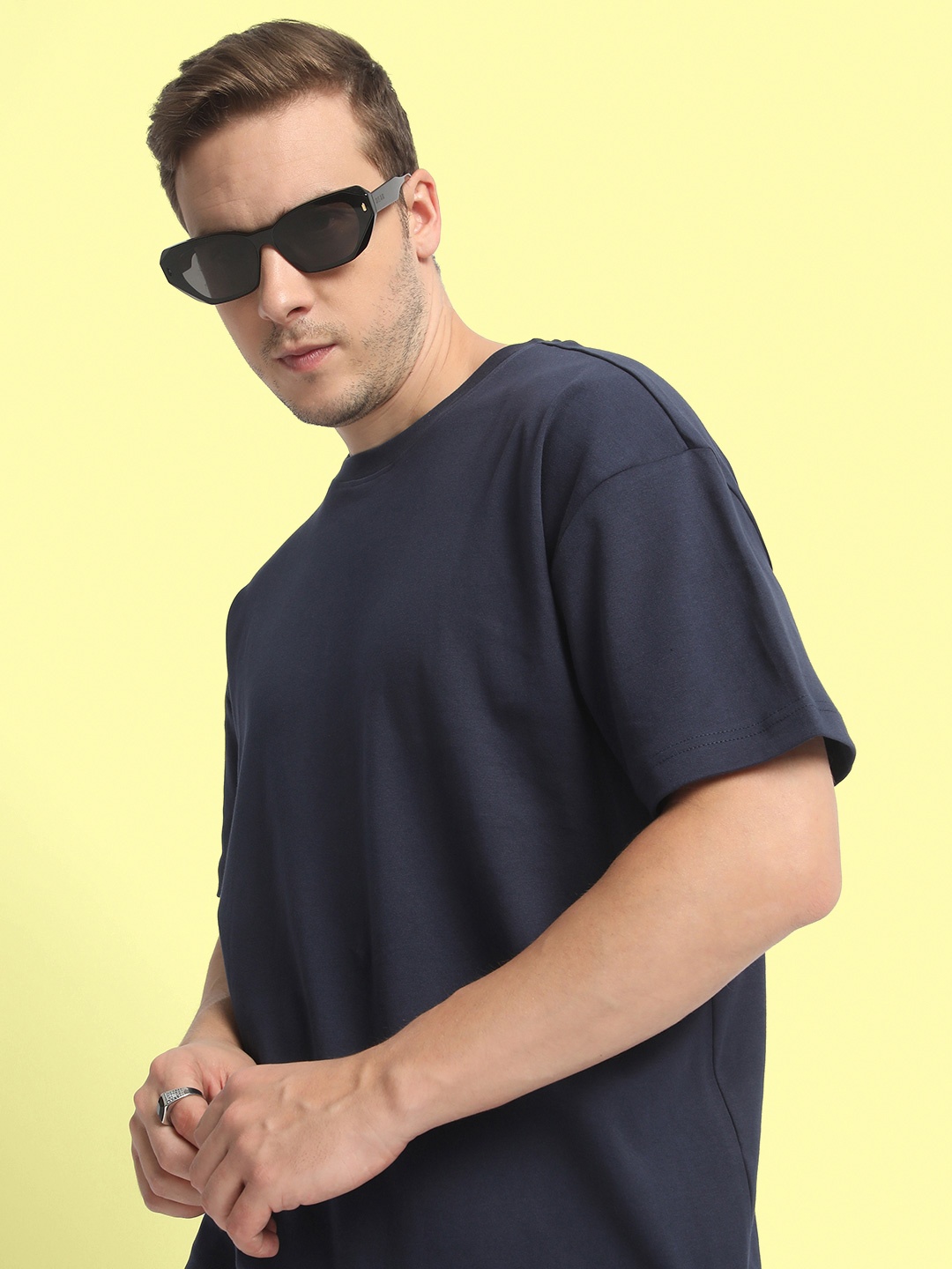 

Bene Kleed Drop-Shoulder Sleeves Pure Cotton Oversized T-shirt, Navy blue