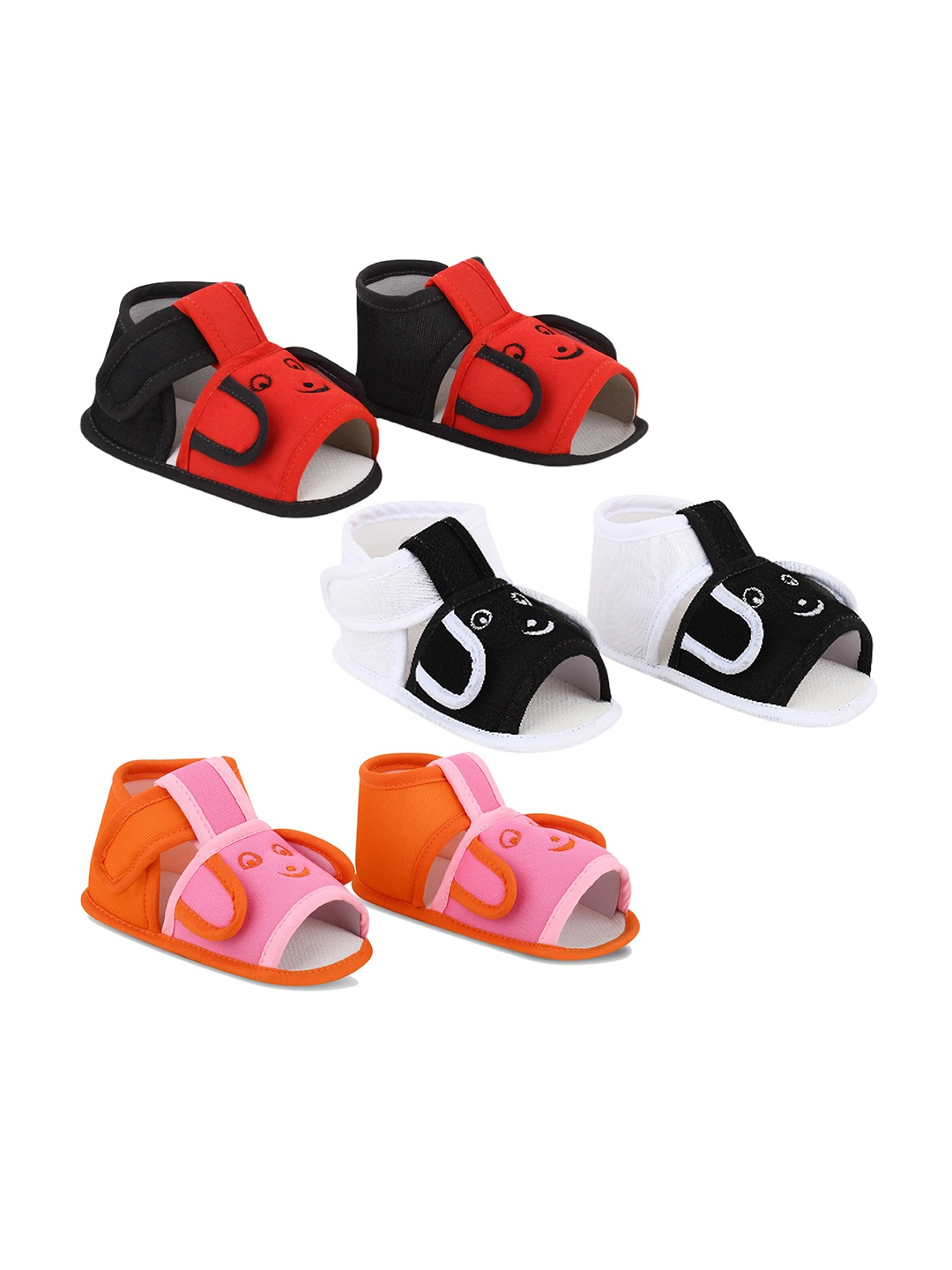 Smartots Infants Set of 3 Colourblocked Cotton Booties, Red