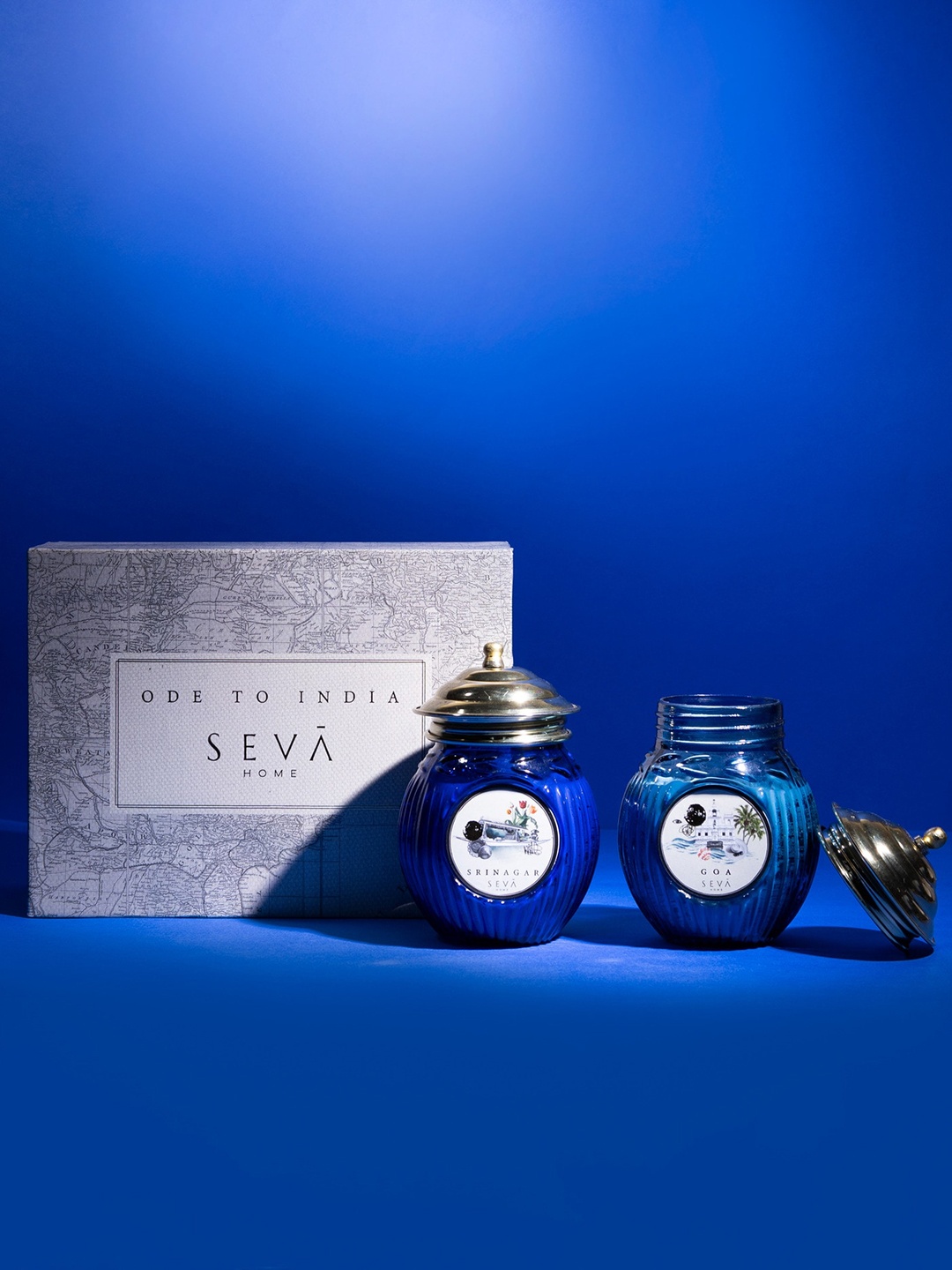 

Seva Home Set of 2 Ode to India - Essence of Srinagar & Goa Candles, Blue