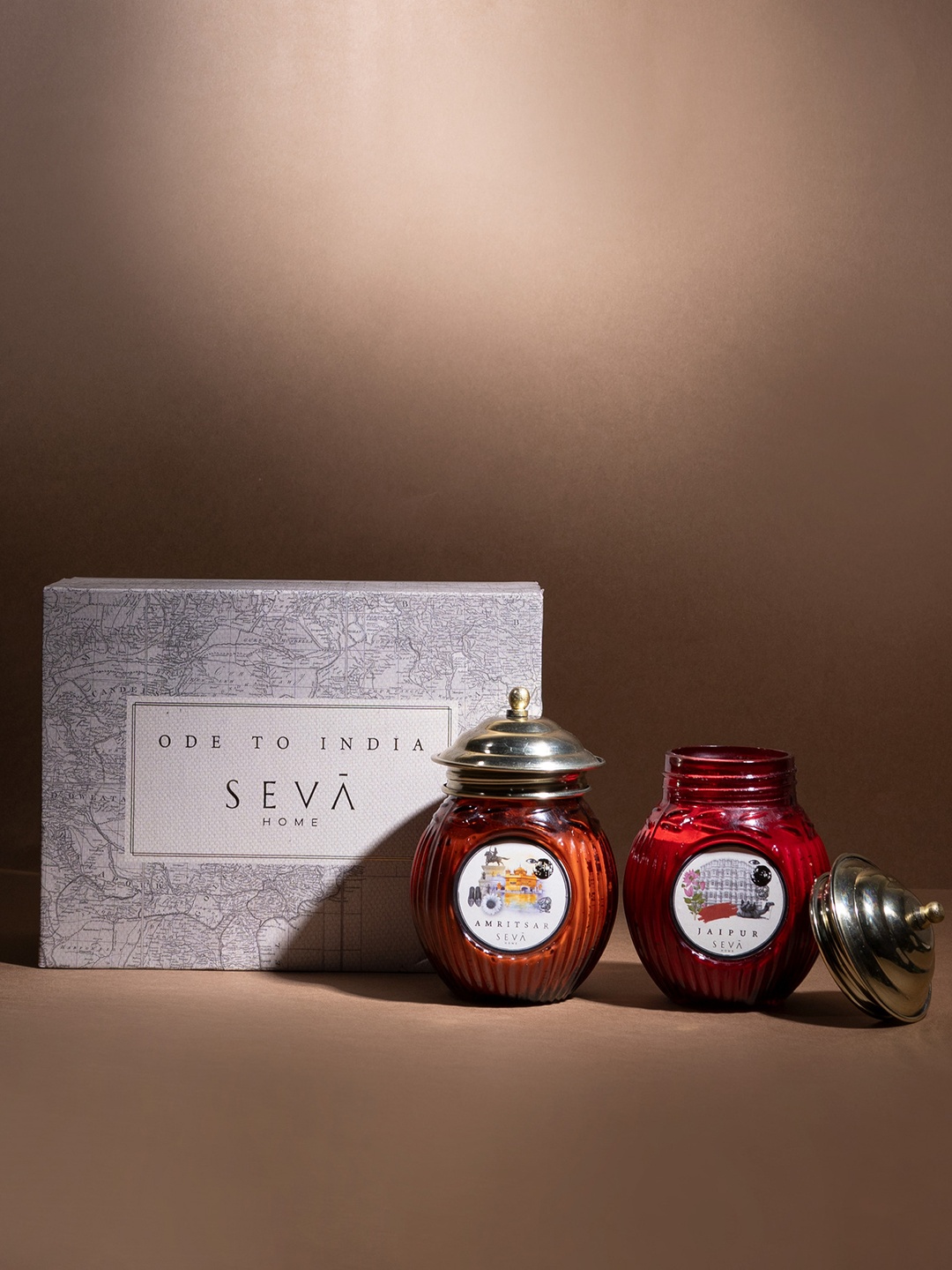 

Seva Home Set of 2 Ode to India - Essence of Amritsar & Jaipur Candles, Red