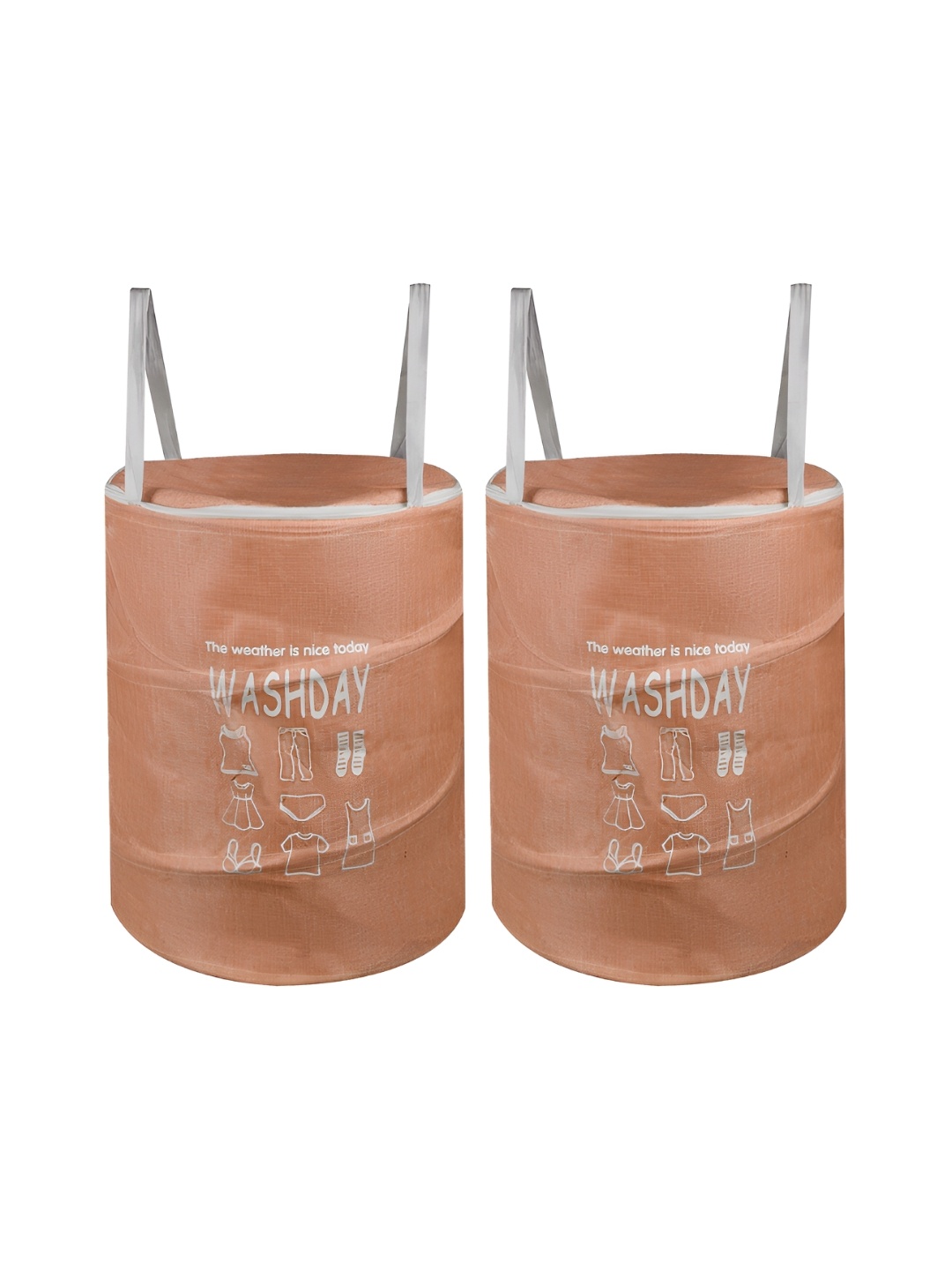 

Kuber Industries Peach & Grey 2 Pcs Printed Jute Foldable Laundry Bag