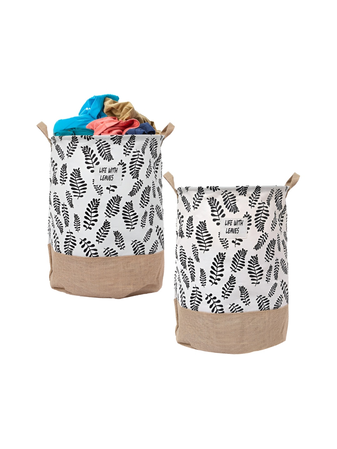 

Kuber Industries Brown & White 2 Pieces Round Jute Foldable Laundry Bag