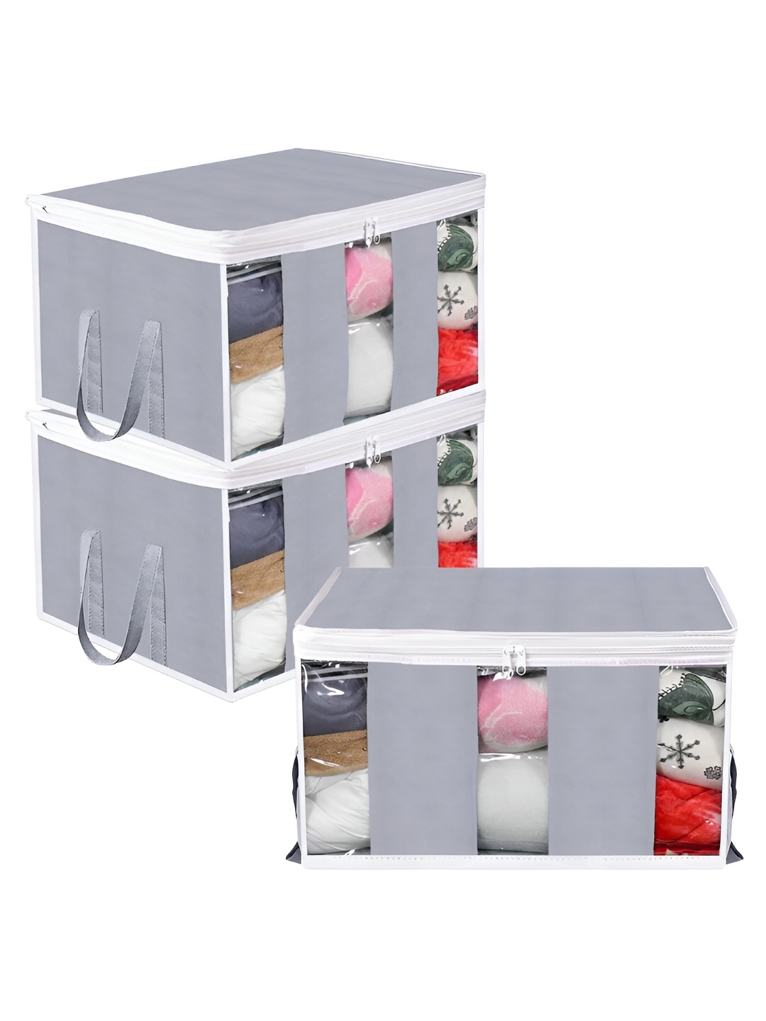 

Kuber Industries Grey and White 3 Pieces Reusable Multi-Utility Organisers