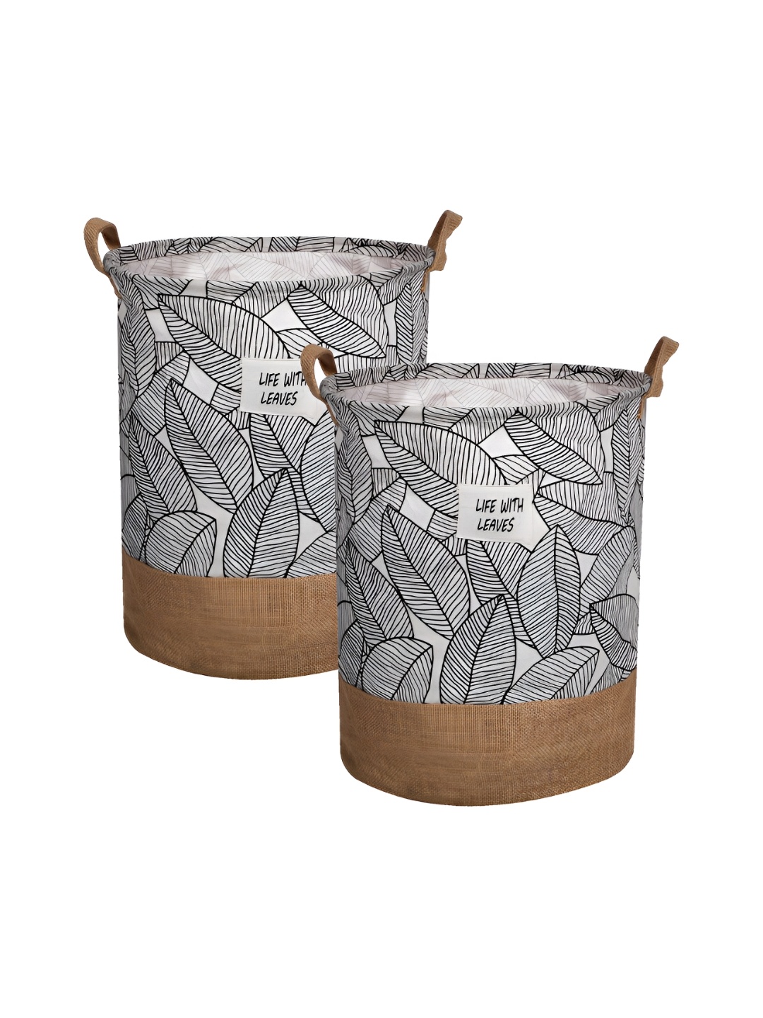 

Kuber Industries Brown & Grey 2 Pcs Printed Jute Foldable Laundry Bag
