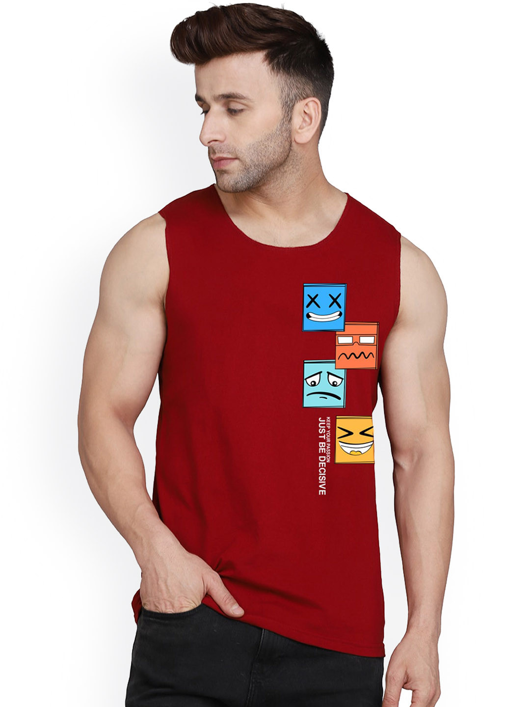 

SLOWLORIS Printed Antimicrobial Super Combed Cotton Gym Vest, Maroon