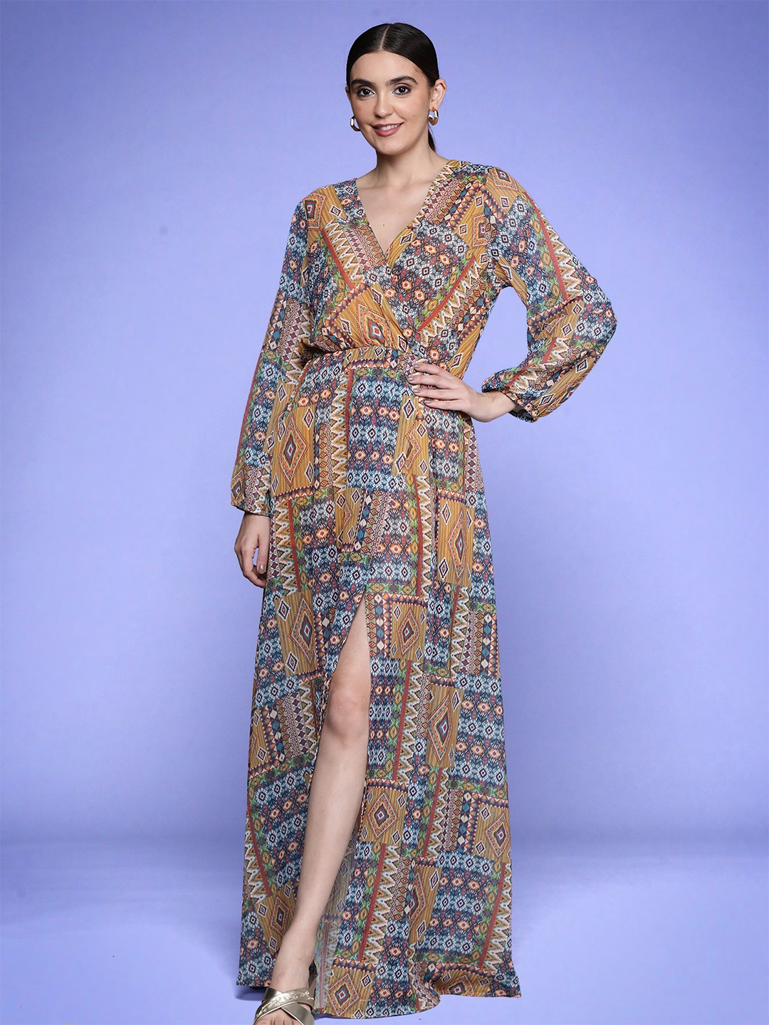 

Runway Dreams Floral Print V-Neck Chiffon Maxi Dress, Brown