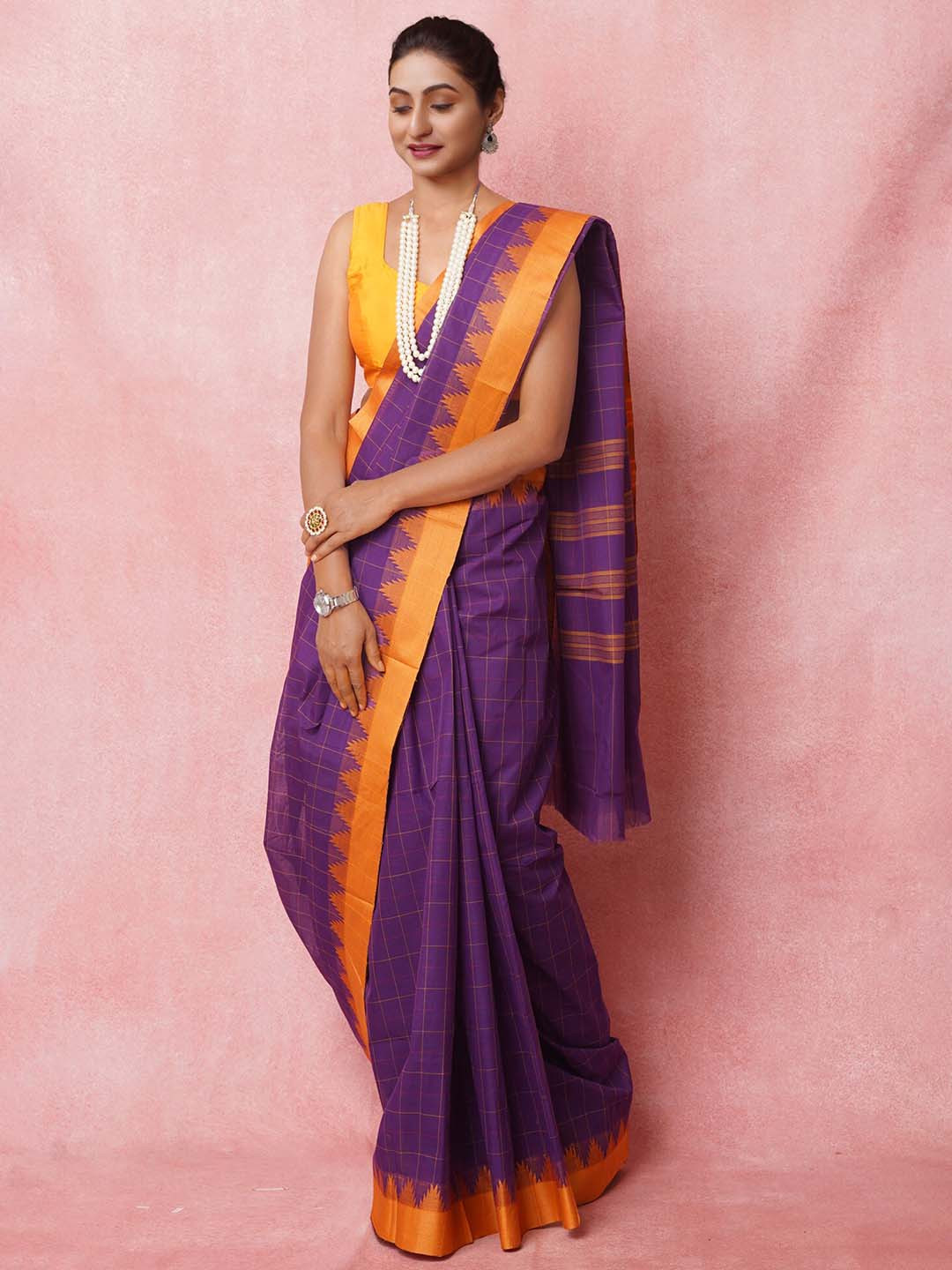 

Unnati Silks Woven Design Art Silk Handloom Chettinad Saree, Purple
