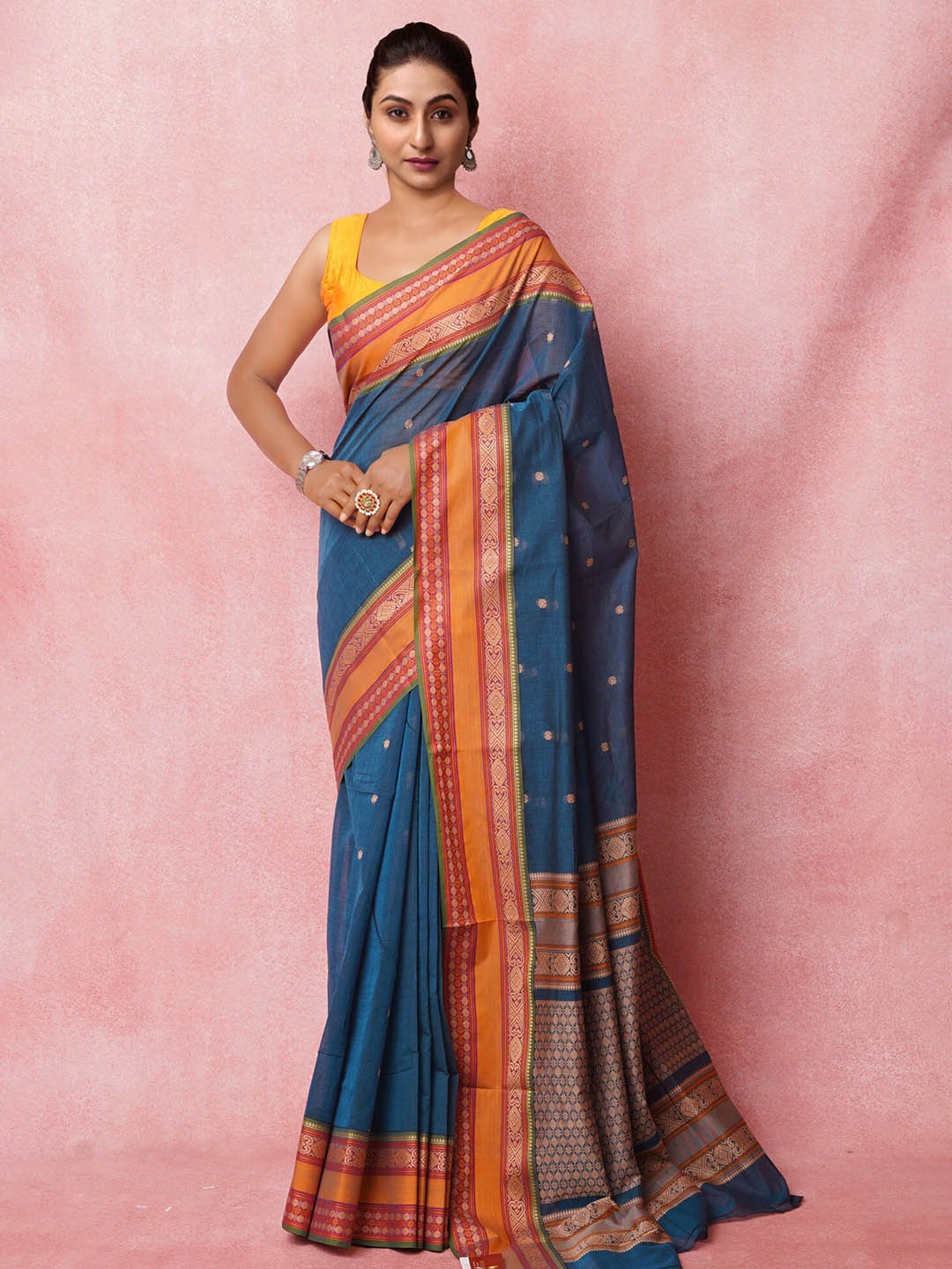 

Unnati Silks Woven Design Pure Cotton Handloom Chettinad Saree, Blue