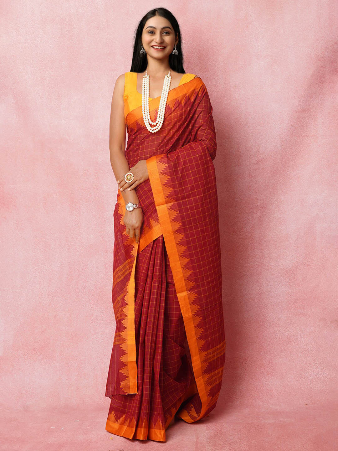 

Unnati Silks Woven Design Zari Handloom Chettinad Saree, Red