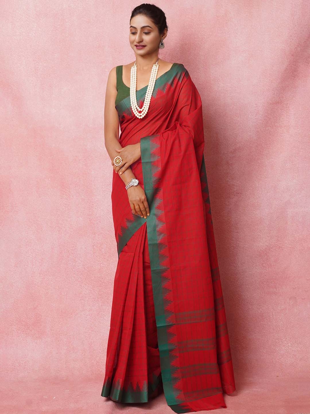 

Unnati Silks Woven Design Zari Handloom Chettinad Saree, Red
