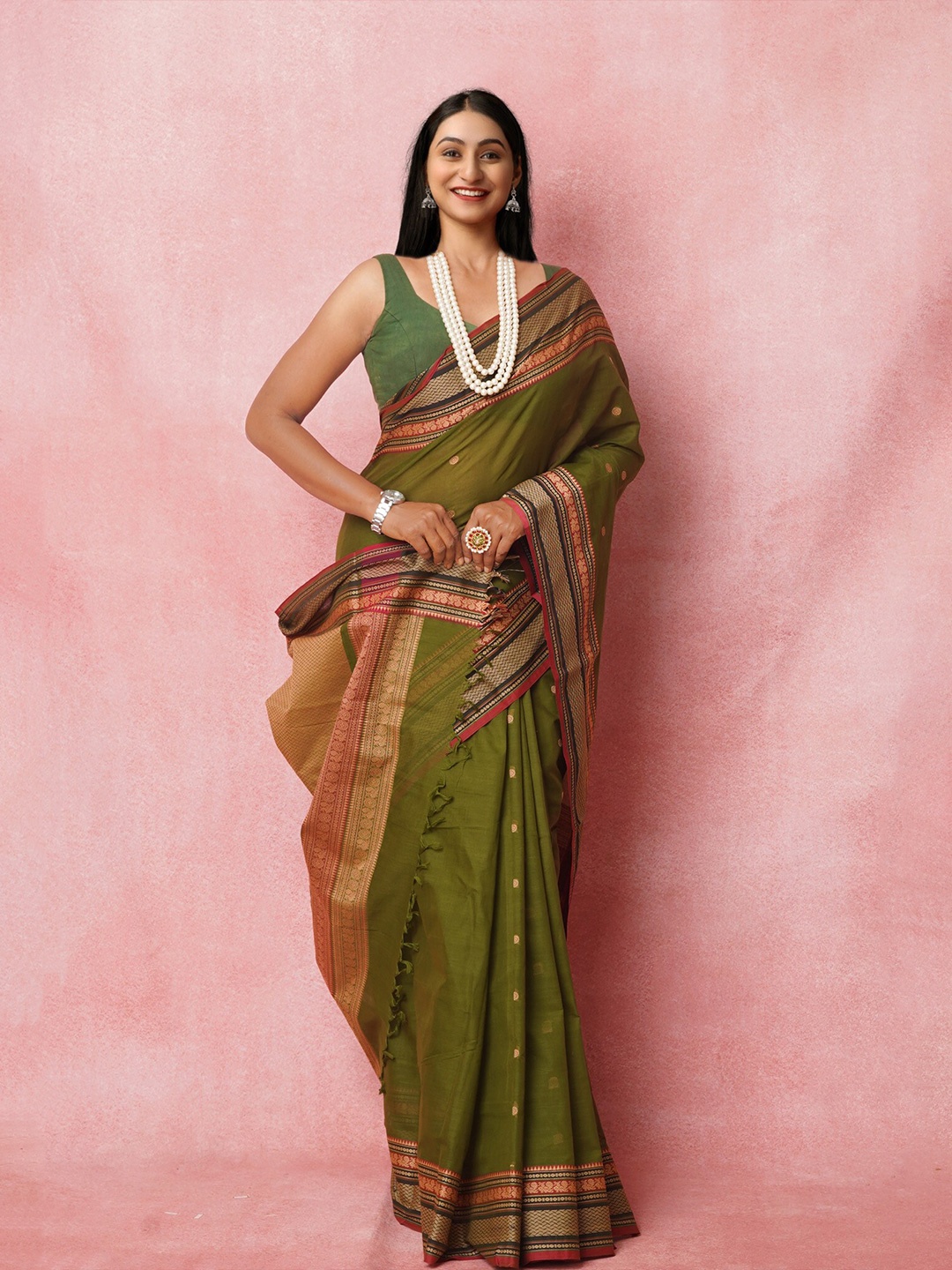 

Unnati Silks Woven Design Pure Cotton Handloom Chettinad Saree, Green